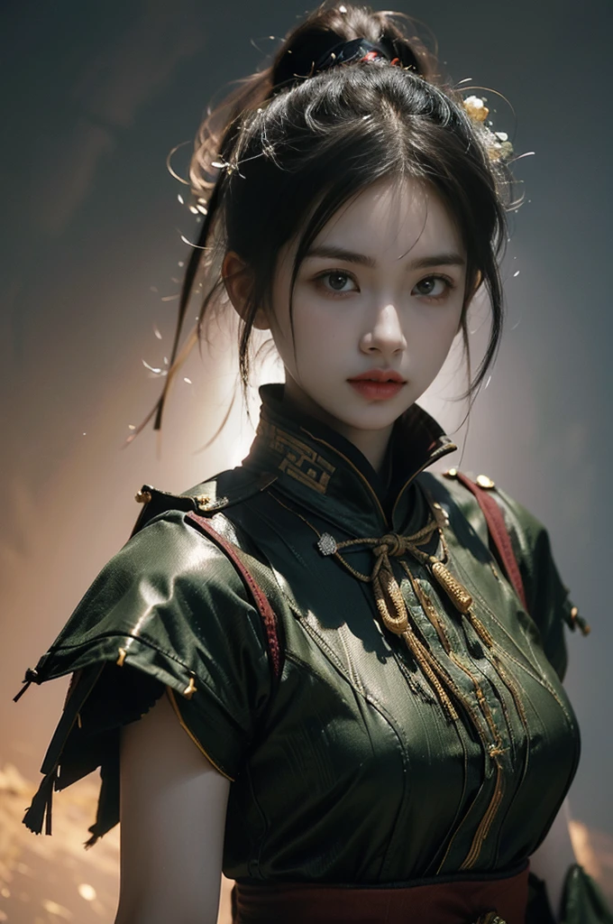 Game Art,Best picture quality,Maximum resolution,8K,(A bust photo),(Half-length portrait:1.5),(Head close-up),(Rule of Thirds),Unreal Engine 5 rendering works, (Future Girl),(Female Warrior),
20-year-old girl,(ancient chinese warrior),Eyes full of details,(Large Breasts),Elegant and noble,indifferent,(brave),
(Chinese martial arts element costumes,Character costumes,Random patterns for clothes,Ribbon,Combined Armor,Rich clothing details,)Chinese Characters,Fantasy style,
Photo poses,Field background,light,Ray Tracing,Game CG,((3D Unreal Engine)),oc rendering reflection pattern