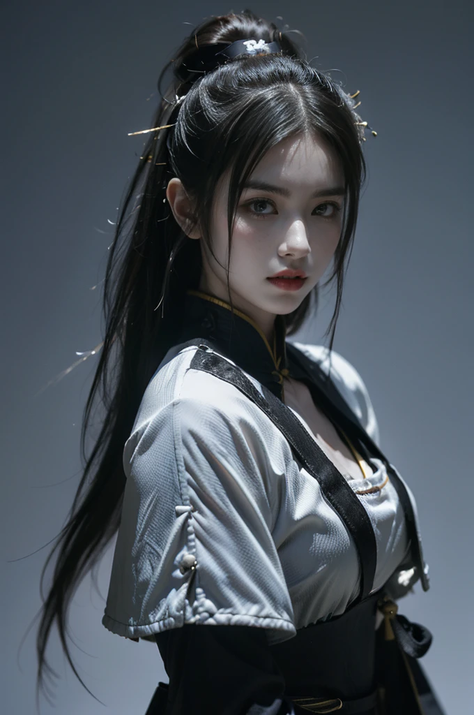 Game Art，Best picture quality，Maximum resolution，8K，(A bust photo)，(Half-length portrait:1.5)，(Head close-up)，(Rule of Thirds)，Unreal Engine 5 rendering works， (Future Girl)，(Female Warrior)， 
20-year-old girl，(ancient chinese warrior)，Eyes full of details，(Large Breasts)，Elegant and noble，indifferent，(brave)，
(Chinese martial arts element costumes，Character costumes，Random patterns for clothes，Ribbon，Combined Armor，Rich clothing details，)Chinese Characters，Fantasy style，
Photo poses，Field background，light，Ray Tracing，Game CG，((3D Unreal Engine))，oc rendering reflection pattern