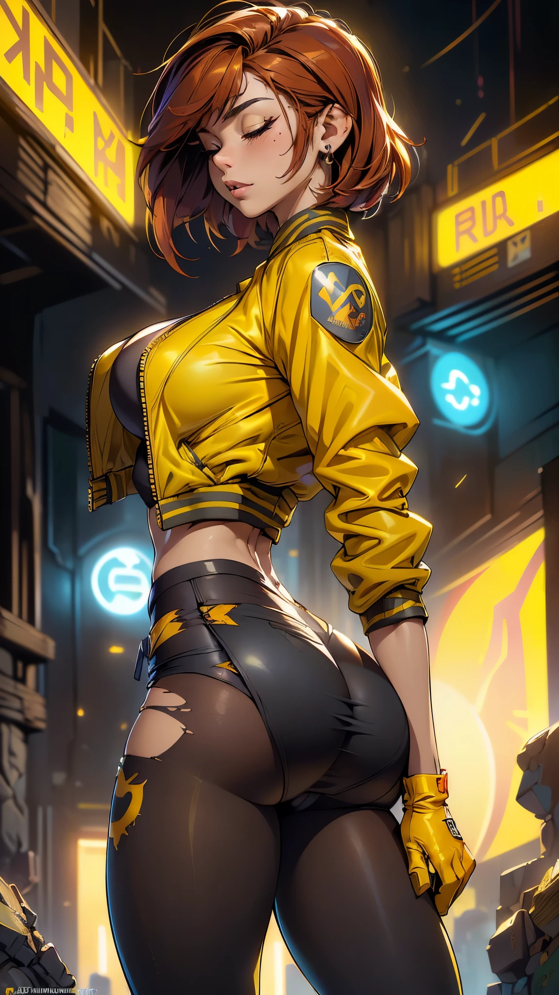 (rear view, backside view),score_9, score_8_up, score_7_up, Rogue from X-Men , beautiful girl,,(Fondo de ruinas de mazmorra en ruinas:1.4 ),(cabello largo negro :1.4), blush, perfect eyes, red hair with white bangs, flying in sky, half-closed eyes, hearts, seductive, green eyes, solo, nsfw, (tight torn yellow shirt:1.4) , (tight torn yellow pants:1.4) ,( yellow gloves_:1.4) , (exposed nippless__:1.4) ,( exposed vulvaa__:1.4) ,(bomber jacket with X-Men logo patch on one sleeve:1.4) , realistic, 18 year old, arms raised, ((nipslip)), body facing viewer , X-Men logo belt buckle, (Fondo ciudad destroyed apocalypse fantasy:1.4), (Obra maestra: 1.4), (8K, realista, foto cruda, La mejor calidad: 1.4),,(Fondo de ruinas de mazmorra en ruinas cyberpunk :1.4 ), (miniskirt yellow rasgados :1.4),( no mutaciones), (face detailed :1.4), (medias red negro /pantys:1.4),(perfect anatomy:1.4 ), (leggings yellow :1.4), (no text), (rear view, backside view),( culo hermoso), (fondo piedras grandes cueva caverna :1.4),( dedos hermosos detailed :1.4), (rear view, backside view),(pantyhose mate:1.4), (mini skirt yellow :1.4), (guarra, erotica, sugerente) ,(no Mutaciones) 