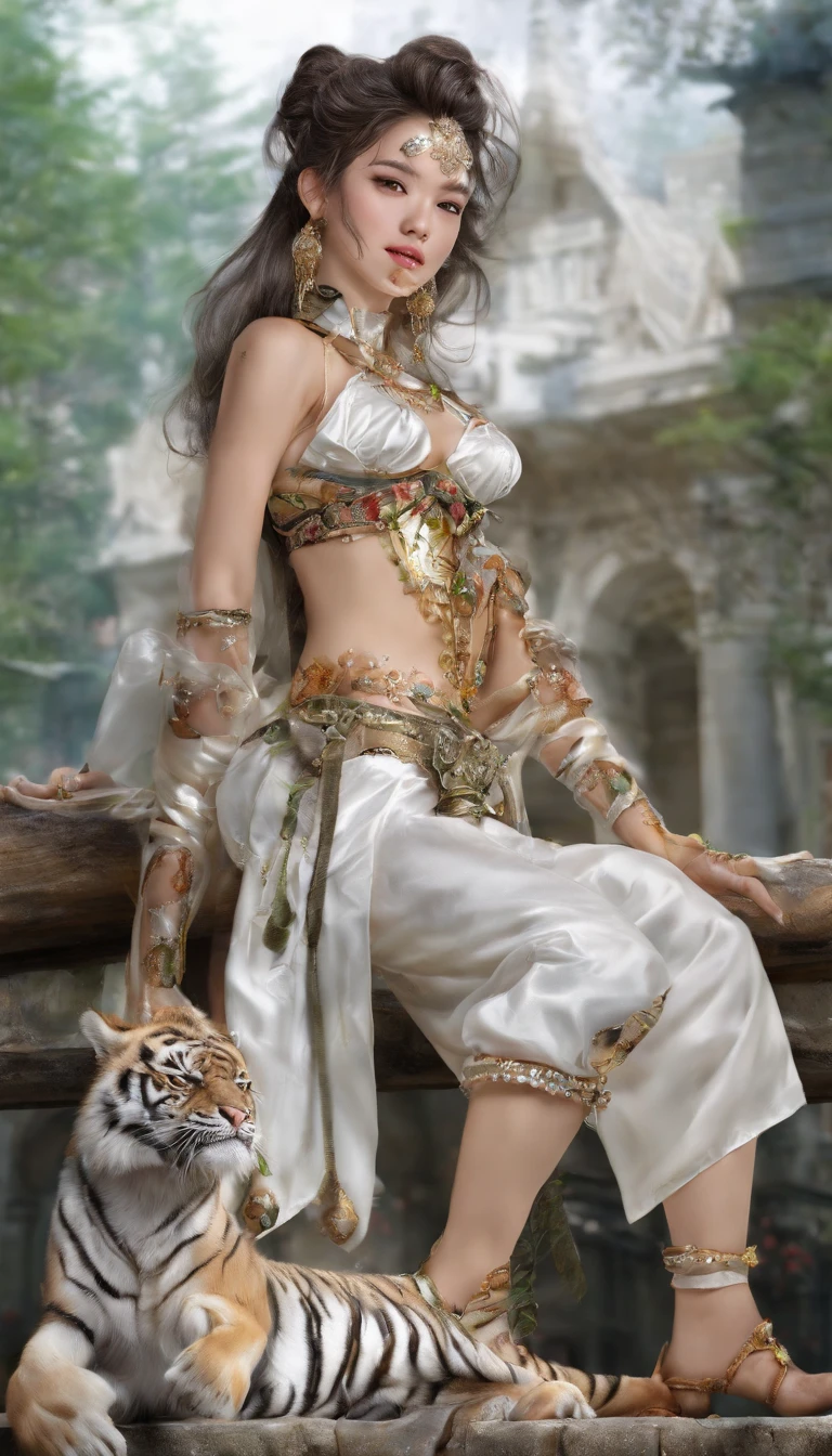 JK Tiger Teeth Beauty Girl,Jade Foot,Transparent white silk,A pair of beautiful canine teeth