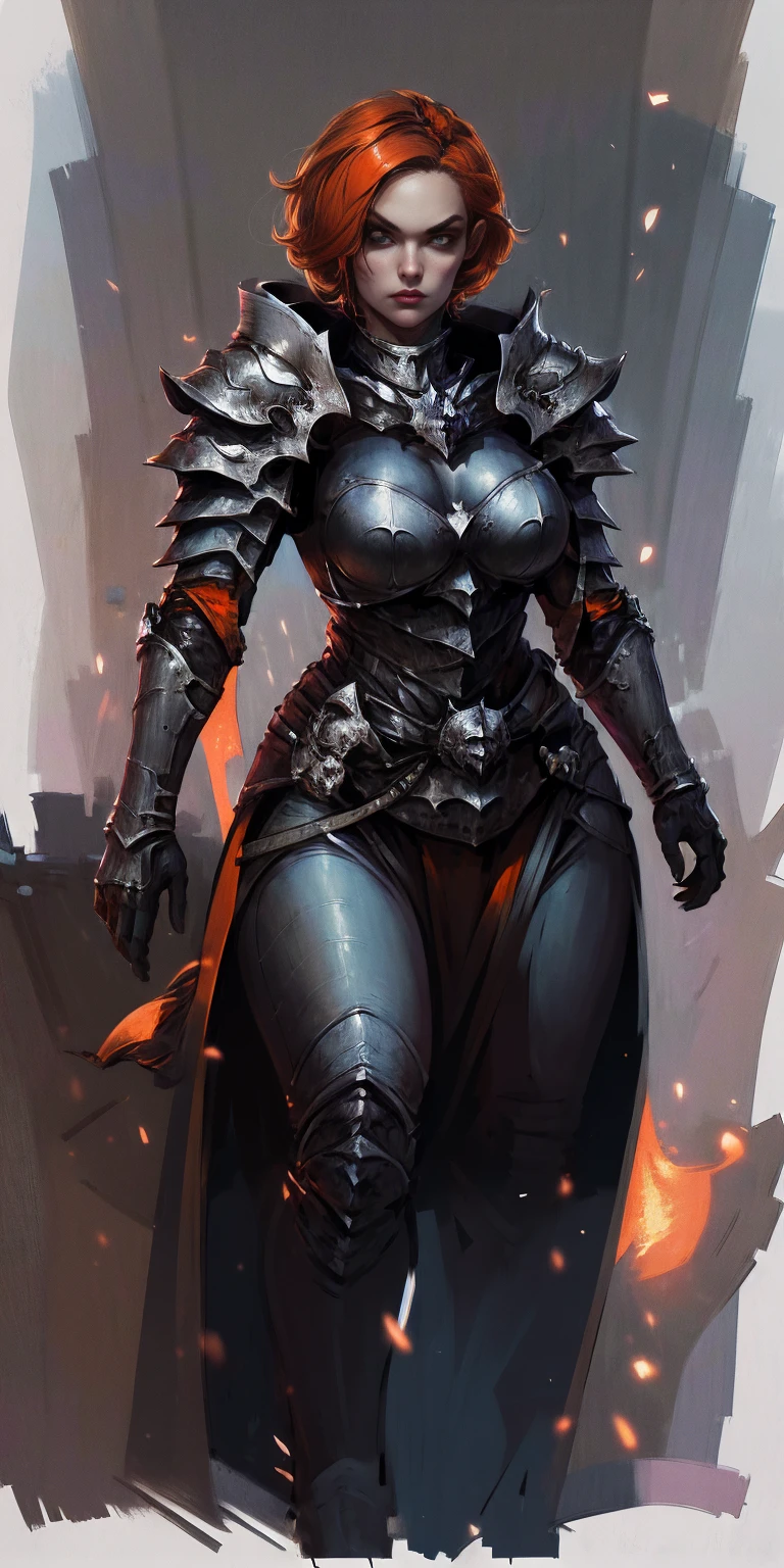 funger, very detailed illustration, 1girl, big breasts, high res high quality, masterpiece, looking at viewer (knight) orange hair, absurdness, ultra detailed, short hair
