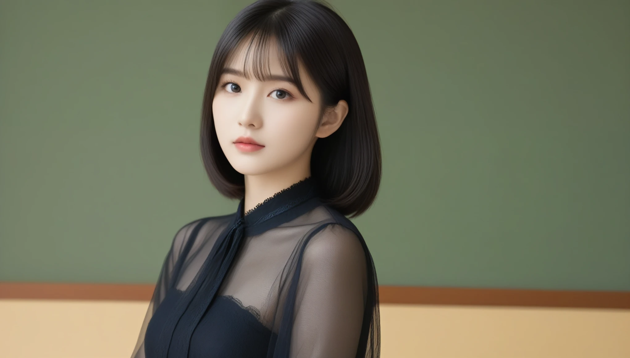 8k, Ultra-high resolution, highest quality, masterpiece, Surreal, photograph, 1 girl, (16 years old:1.3), pretty girl, Cute Face, Beautiful eyes in every detail, 細かくdetailedに,masterpiece,Japan Female Announcer,(Very delicate and beautiful:1.1), (Beautiful fine details:1.3), (Best illustrations:1.1), (highest quality:1.3), (Best Shadow:1.1), detailed eyes, (detailed_Light:1.1), (Tabletop:1.3), formal_Art Book, Ray Tracing, One Girl, alone (Pause & Performance:0) ,blackいペンシルスカート, Argyle_pantyhose, black_pantyhose, expensive_Heel, Shiny_hair, (small_chest:1.3), (background:0) (Text Reverse:0),Bob Cut Hair, ダイナミックなPause、 セクシーなPause、See through 、Looking at the audience、beauty,Long neck、Laugh a little、Please close your mouth and laugh、(((Ideal body type))),Aカップの小chest :2,、Portraiture:2、Perfect Anatomy、鮮明なdetailed、detailed、Surreal、Light and shadow,Strong light,Fashion magazine cover,Thin lips