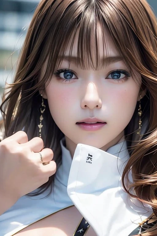 ((Race Queenウーマン))、(Big Breasts:1.5)、((半透明のRace Queen衣装))、((Race Queen))、(See through)、Blushing、View your audience、(Reddish brown shiny short hair)、Beautiful fingers、Full body portrait、cute 、Digital Illustration, (Realistic:1.3),(RAW Photos.), (Tabletop,highest quality,Ultra-high resolution output images,) (8K quality,),(Picture Mode Ultra HD,),(Picture Mode Ultra HD)、(((Motorsport Race Venues)))、(On top of a racing car)、32K image quality、Highest quality、Poses that accentuate the chest