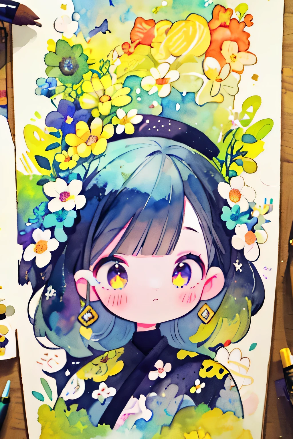 Komugiko 2000 Style、(((stylish fashion))), 8K Quality、Intense watercolor, Detailed watercolor art, Watercolor splash, Surreal, avant-garde pop art, Beautiful and expressive paintings, Beautiful artwork illustration, Very colorful tones, wonderful, Cool beauty, highest quality、Official Art, Vector art, Stylish design, (((The most beautiful girl))), (((highest quality))), HDR, ((detailed)), (((Doodle Art)), ((masterpiece)), ((Super detailed)), (((Colorful flowers))),(((Stylish))),