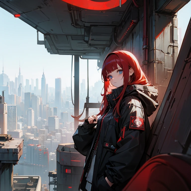 Explorers,Cyberpunk style clothing,Sloping City,Red Hair Girl