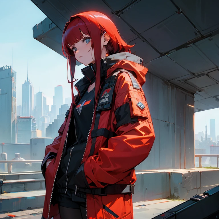 Explorers,Cyberpunk style clothing,Sloping City,Red Hair Girl