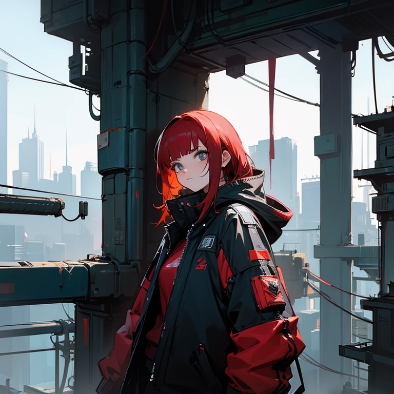 Explorers,Cyberpunk style clothing,Sloping City,Red Hair Girl