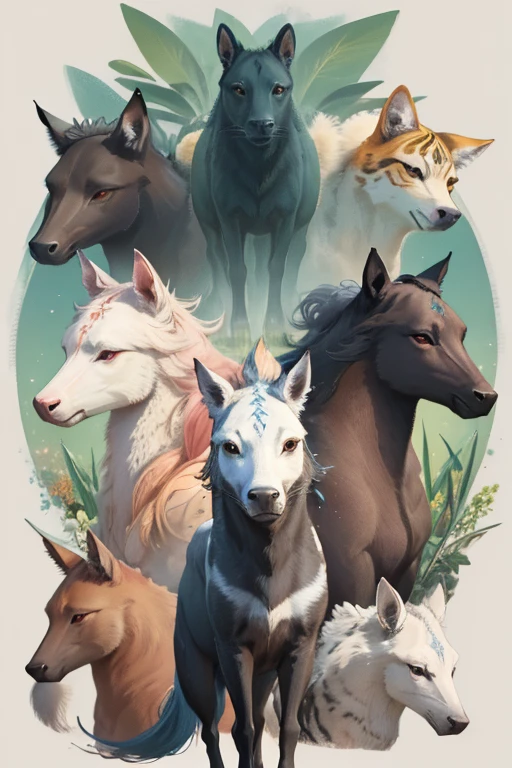 animal illustrations,mixed species,different kinds of animals,various species,diverse animals,animal world,animal kingdom,animal art,combination of animals,harmonious animals,animal kingdom插圖,species diversity,mix of animals,Wild animals illustration,digimon evolution,Ultimate Evolution,perfect body,ultimate body,horse,There is personification