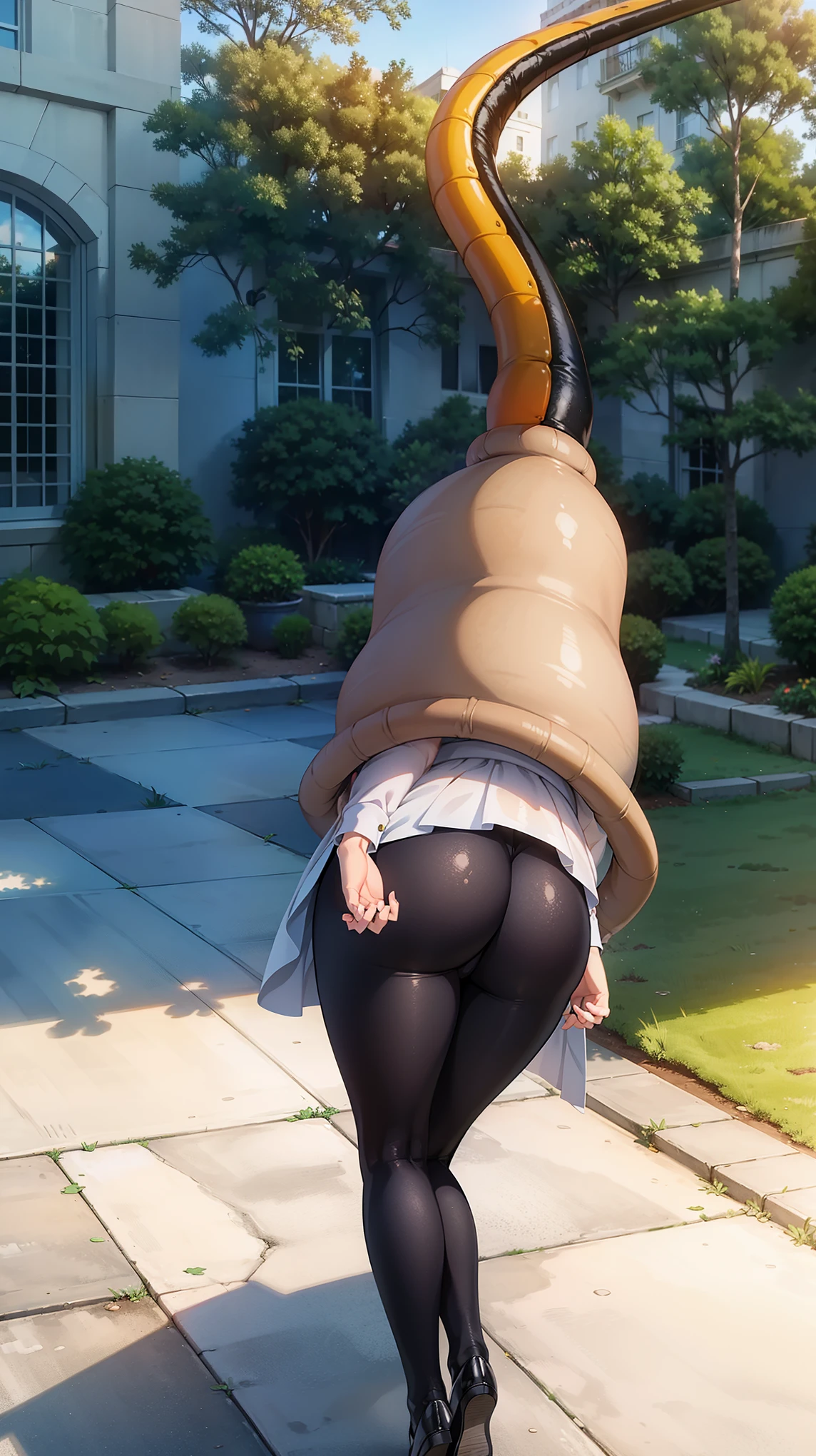 1girl, natural lighting, masterpiece, highly detailed, illustration, game CG, absurdres, high quality, natural lighting, medium breasts, arisa ayase, aahiyori, ballerina, pantyhose, from behind, ass view, (cell vore), (tail vore:1.3)