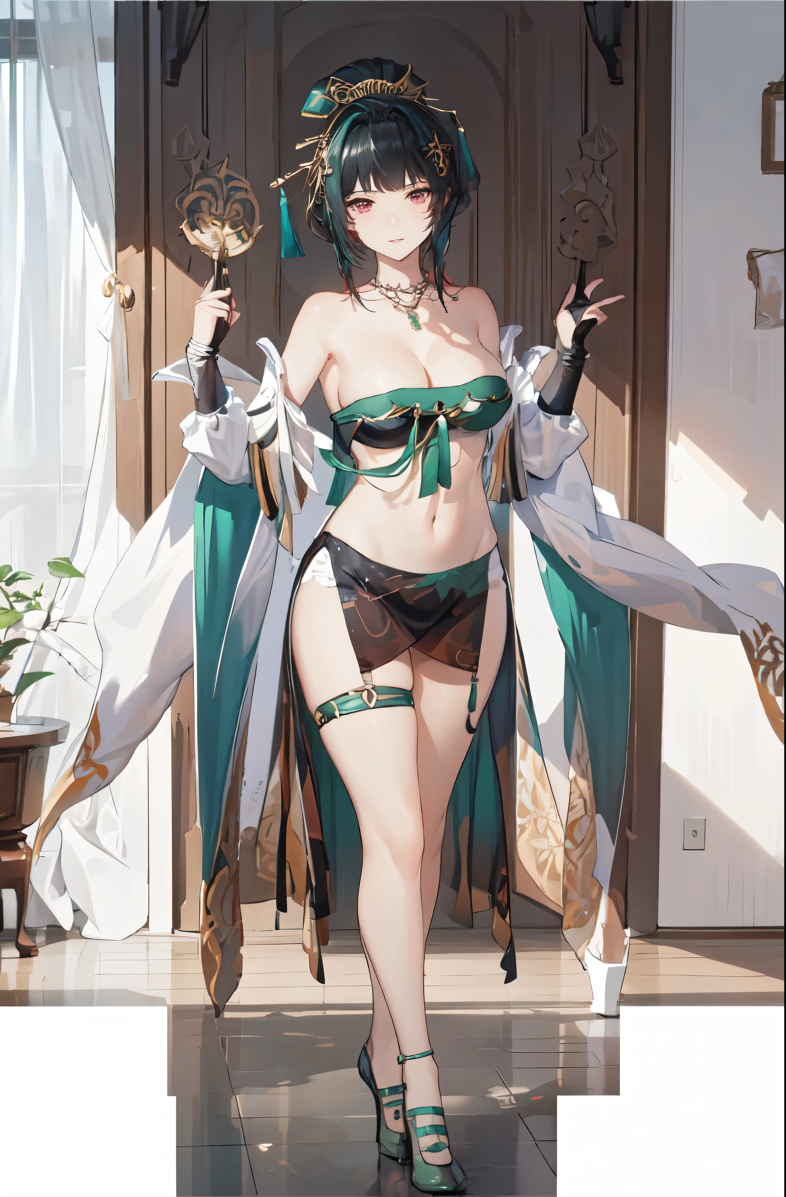 masterpiece, best quality BREAK solo, china dress, highres, Super detailed, very detailed, highest quality, best quality, super detailed, 1girl, standing, (large breasts), mature female, hanying, Full body drawing, (masterpiece), (best quality), (hyperdetail), (illustration), ((extremely delicate and beautiful)), (detailed light), (prefect's body), full body drawing, Hanying, HanYing, sexy, sexy belly, sexy belly line, sexy belly button