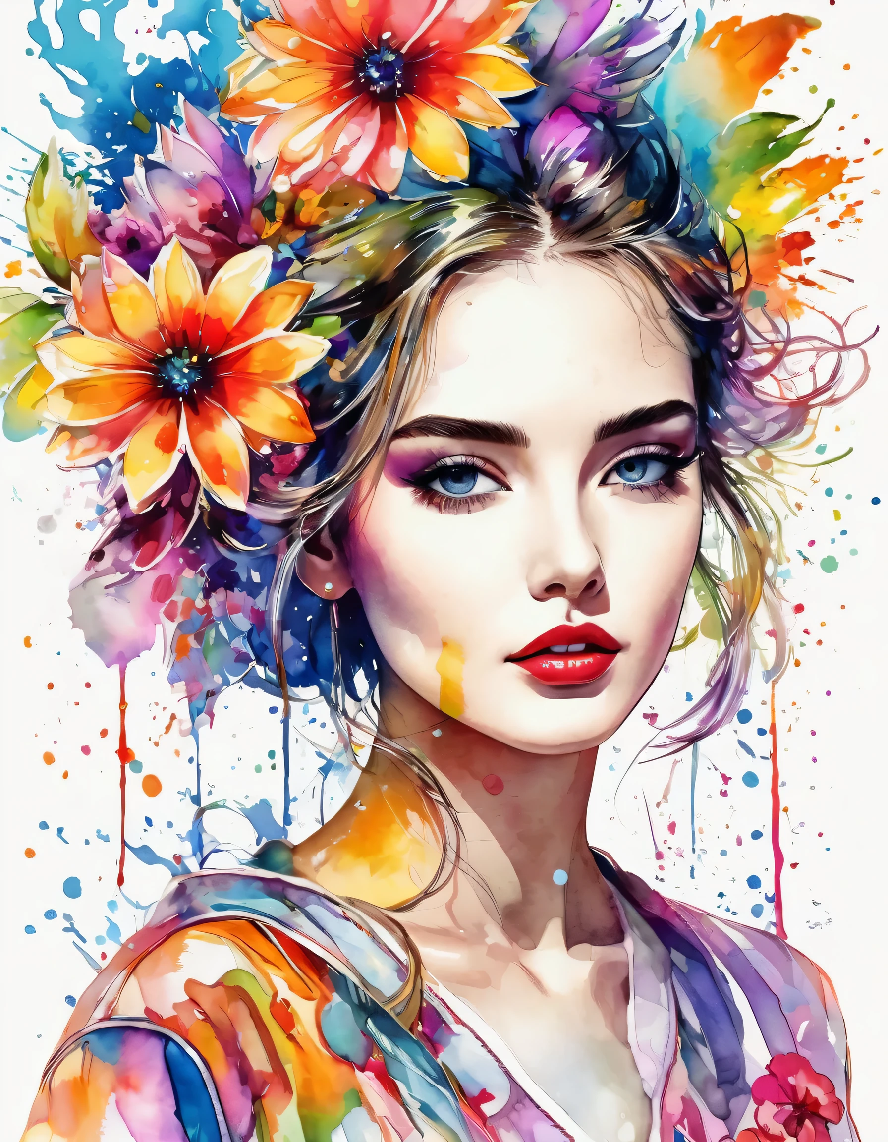 Micho Style、(((stylish fashion))), 8K Quality、Intense watercolor, Detailed watercolor art, Watercolor splash, Surreal, avant-garde pop art, Beautiful and expressive paintings, Beautiful artwork illustration, Very colorful tones, wonderful, Cool beauty, highest quality、Official Art, Vector art, Stylish design, (((The most beautiful girl))), (((highest quality))), HDR, ((detailed)), (((Doodle Art)), ((masterpiece)), ((Super detailed)), (((Colorful flowers))),(((Stylish))),