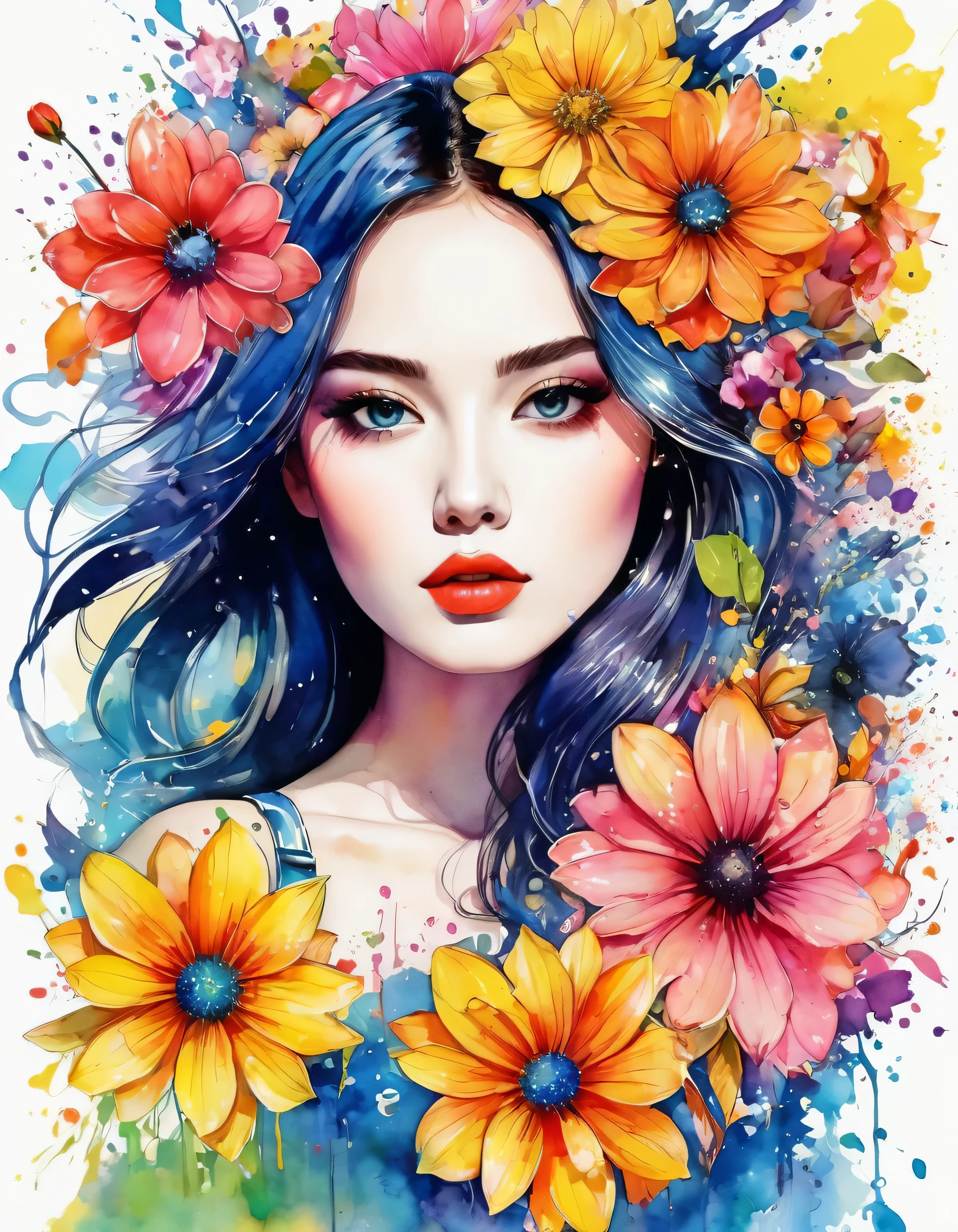 Micho Style、(((stylish fashion))), 8K Quality、Intense watercolor, Detailed watercolor art, Watercolor splash, Surreal, avant-garde pop art, Beautiful and expressive paintings, Beautiful artwork illustration, Very colorful tones, wonderful, Cool beauty, highest quality、Official Art, Vector art, Stylish design, (((The most beautiful girl))), (((highest quality))), HDR, ((detailed)), (((Doodle Art)), ((masterpiece)), ((Super detailed)), (((Colorful flowers))),(((Stylish))),