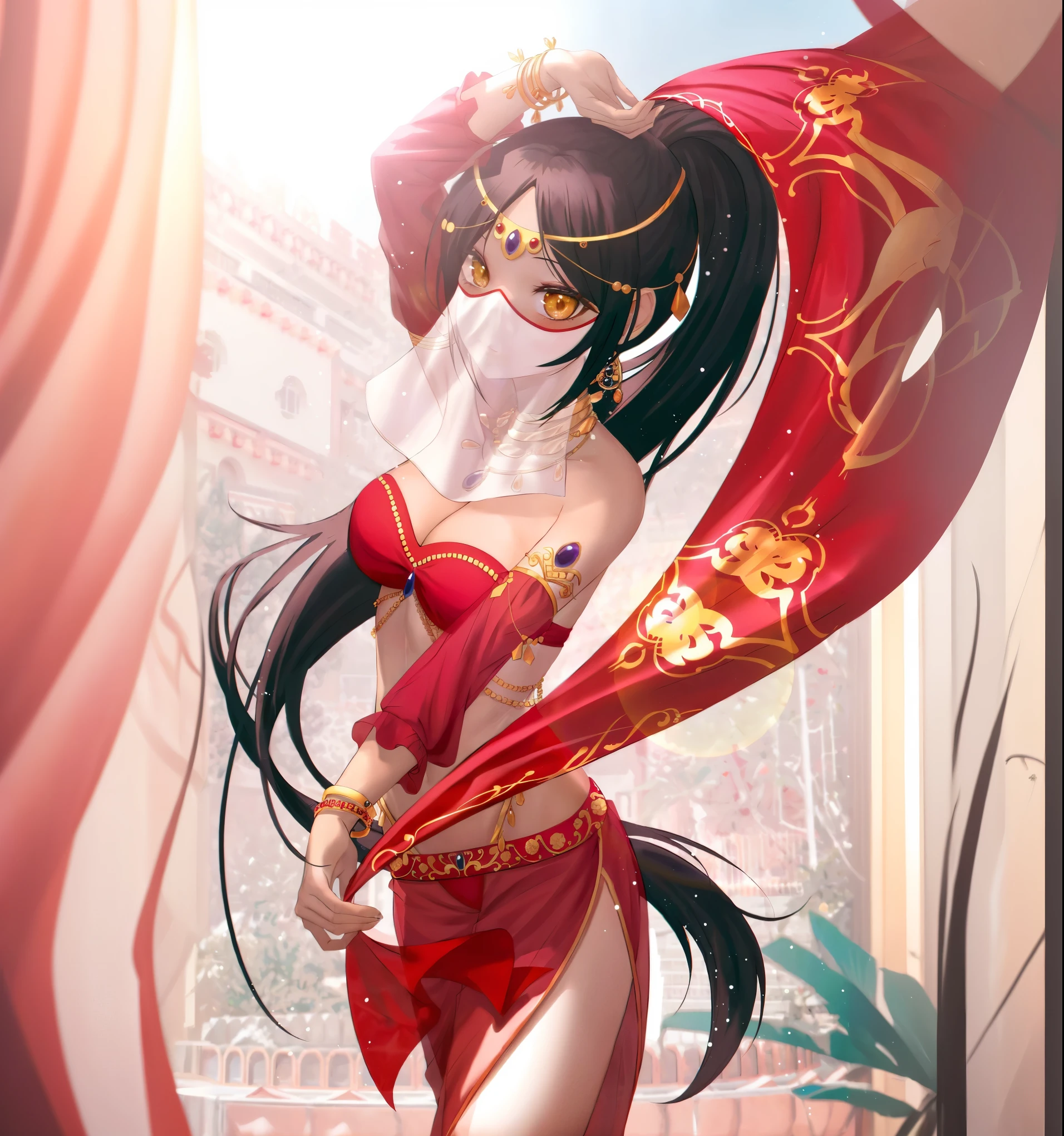 anime girl in red dress with red scarf and gold jewelry, beautiful alluring anime woman, 2. 5 d cgi anime fantasy artwork, artgerm. anime illustration, artgerm on artstation pixiv, seductive anime girl, anime fantasy illustration, anime fantasy artwork, extremely detailed artgerm, detailed digital anime art, anime style 4 k, beautiful anime artwork