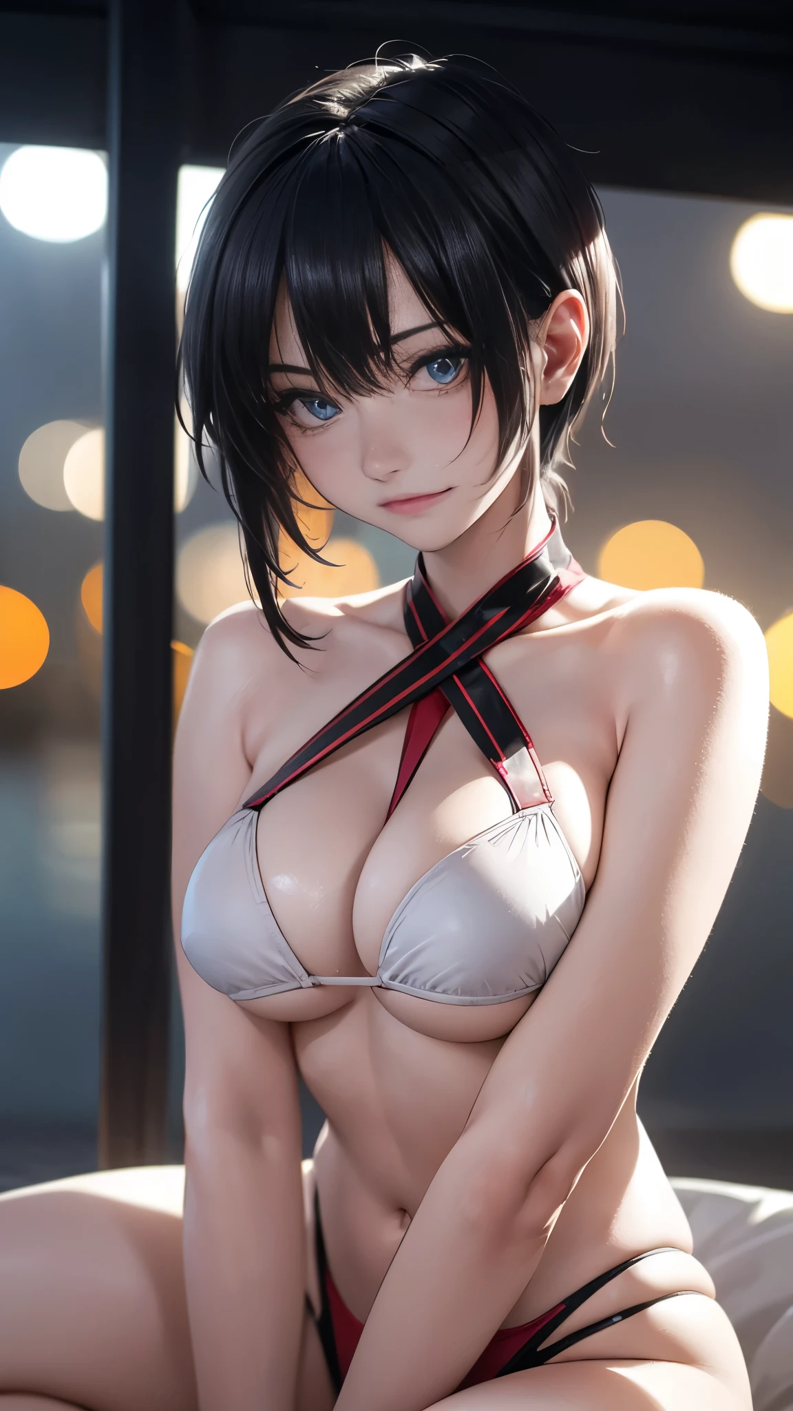 (Cinematic Digital Artwork: 1.3), High quality, masutepiece, of the highest quality, Super Detail, Illustration, [4K Digital Art]、 lndswgnr, (Sharp Focus: 1.5), (Moody lighting:1.2), depth of fields, Bokeh, 4K 、High resolution, ultra-detailliert, the Extremely Detailed CG Unity 8K Wallpapers, Realistic, Photorealsitic, Raw photo, beautifull detailed face, pale skin, realistic glistening skin, Detailed Cloth Texture, detailed hair texture, Perfect body, Beautiful face, acurate, Anatomically correct, Highly detailed face, Eye and skin texture, Natural neck length, (Beautiful eyes), (Beautiful hands), (Glossy skin:1.2), thin legs, Thin feet, Detailed people、A detailed face、Detailed background、

1girl in,Huge breasts, hanging breasted, huge-breasted, bikini nagatiti,Looking at Viewer, Smile, skyporn,ocean,Swimsuit under clothes, From  above,