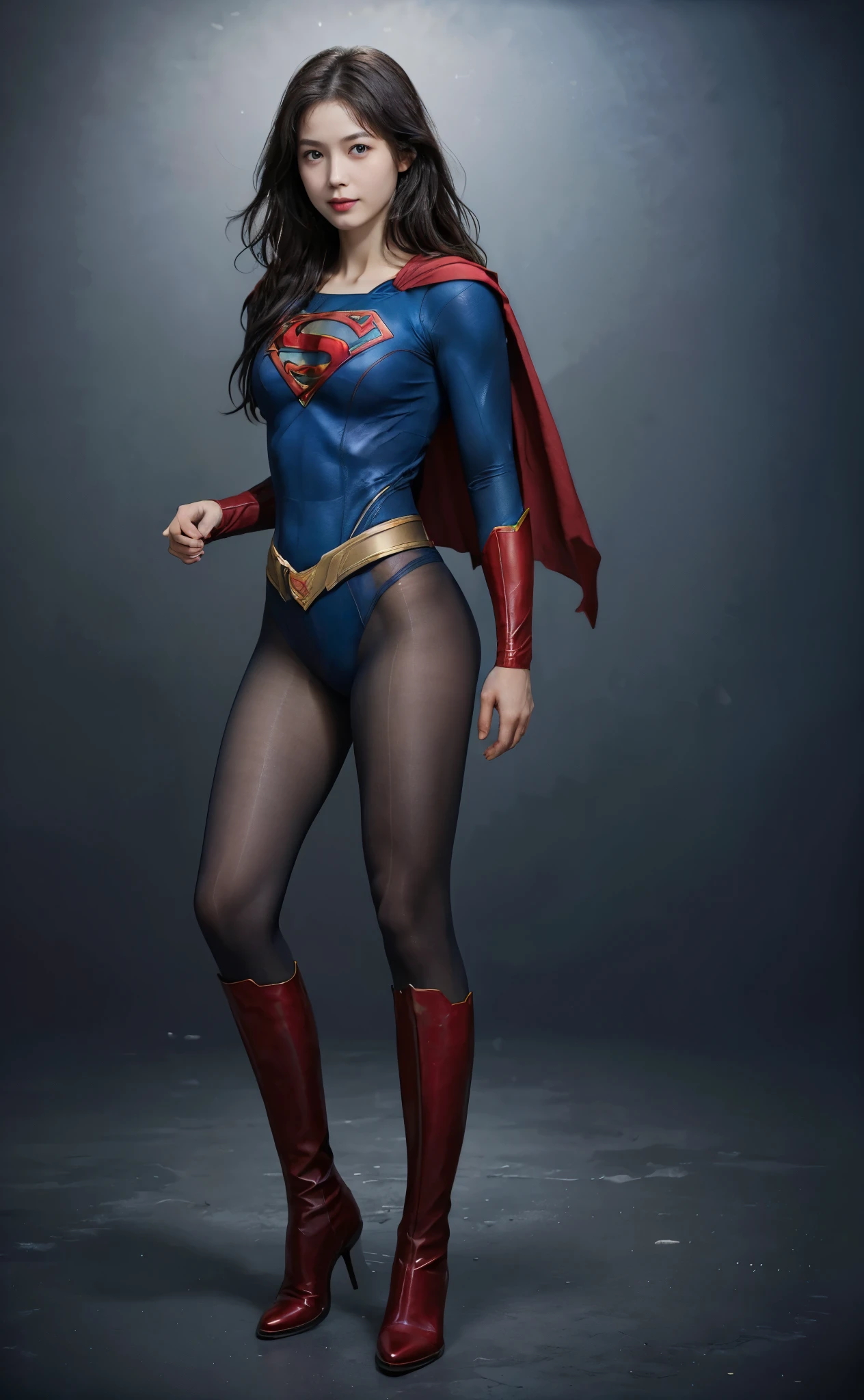 No background、(((Beautiful legs in black tights.)))、(((Legally express the beauty of your smile)))、((((Make the most of your original images)))、(((Body-fitting Supergirl costume)))、(((Supergirl Costume)))、(((Beautiful Hair)))、(((suffering)))、(((Please wear black tights....、Wear red boots)))、((Best image quality、8k))、((highest quality、8k、masterpiece:1.3))、(((Preserve background )))、Sharp focus:1.2、Beautiful woman with perfect figure:1.4、Slim Abs:1.2、Wet body:1.5、Highly detailed face and skin texture、8k