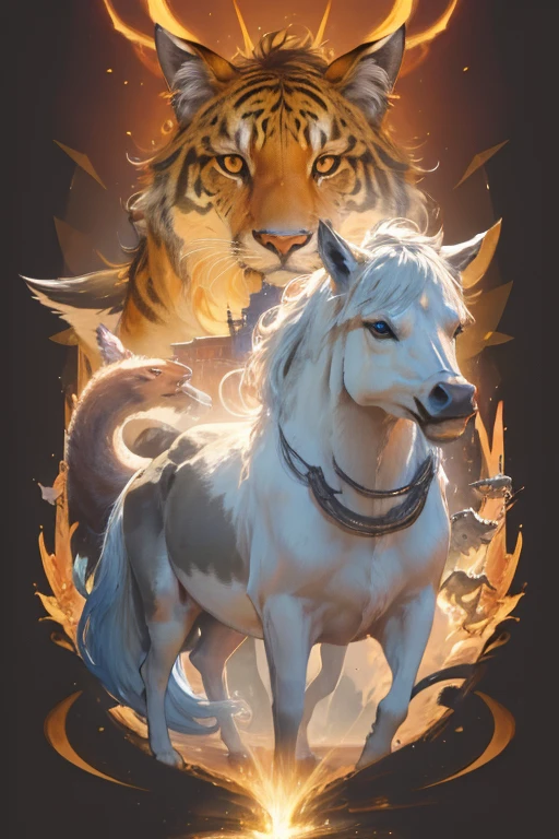 animal illustrations,mixed species,different kinds of animals,various species,diverse animals,animal world,animal kingdom,animal art,combination of animals,harmonious animals,animal kingdom插圖,species diversity,mix of animals,Wild animals illustration，digimon evolution，Ultimate Evolution，perfect body，ultimate body，horse，There is personification