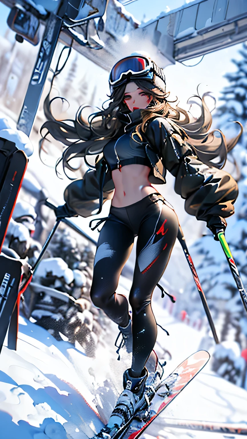 Epic CG masterpiece, HDR,Digital tunneling microscope, Manha,8K, Ultra-detailed graphic tension, Dynamic poses, Stunning colors, 3d rendering, surrealism, Lighting Effects, realism, 00 Renderer, Surreal, Full body image, Super Vision, Ultra wide angle, HD Ultra wide angle lens, A girl in fluorescent red clothes skiing in the snow, Huang Shilin style, Meticulous attention to clothing and fashion, striking, Body extension, Fluid gradient, action, Extremely detailed textures and lighting, Realistic 32K resolution gym_, Exposing the belly
(slim:1.1)(Long legs:1.3), (Thin legs:1.2),
