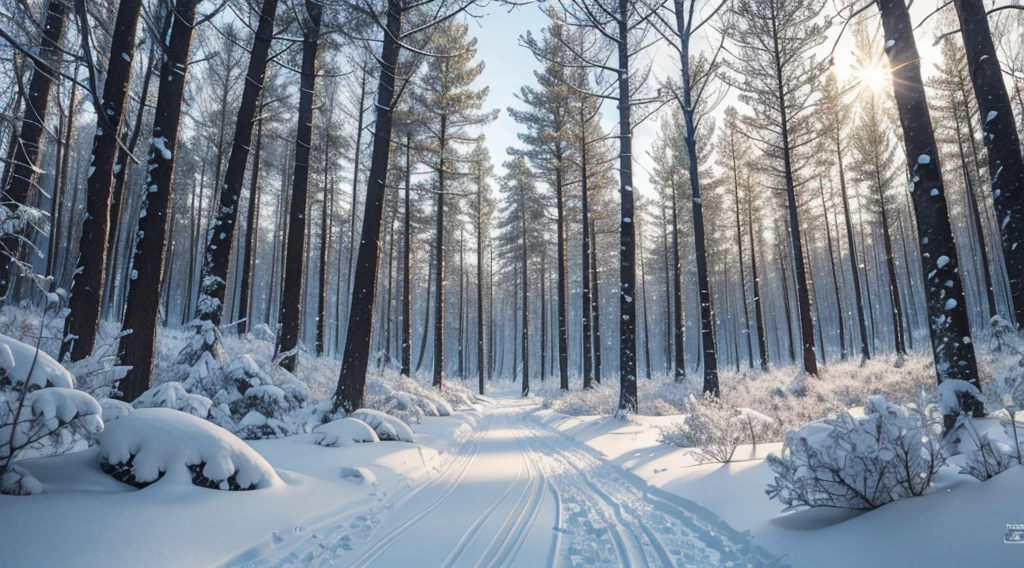 winter woodlands with snowfall