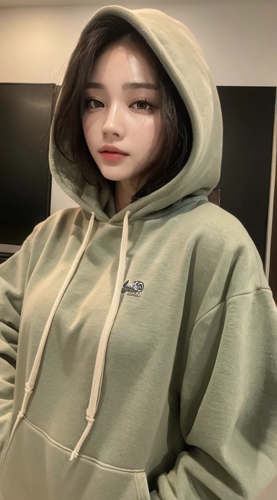 ((top quality, 4k, masterpiece: 1.3)), beautiful woman with a perfect figure: 1.4, highly detailed face and skin texture, detailed eyes, double eyelids, use a hoodie, full body image