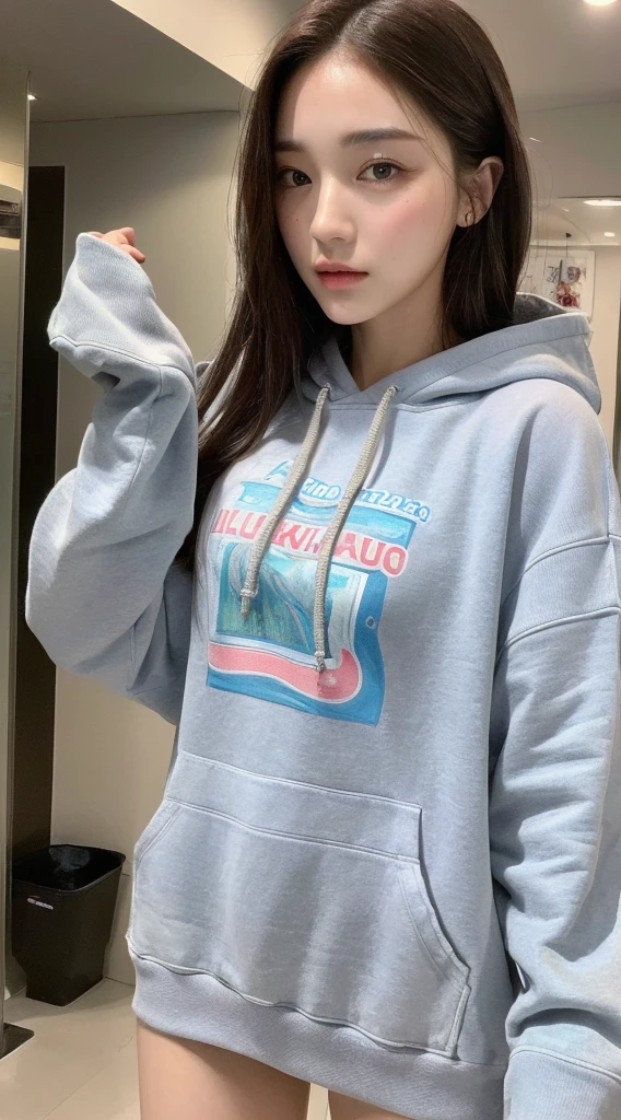((top quality, 4k, masterpiece: 1.3)), beautiful woman with a perfect figure: 1.4, highly detailed face and skin texture, detailed eyes, double eyelids, use a hoodie, full body image