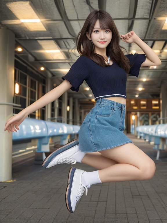 Photo-realistic quality、Jump into the air in the park20Year old girl, Cute playful pose, Pretty faceのアイドル、 whole body! Pretty face,whole body cute young lady, looking at the camera、Jump pose、A soft and gentle look