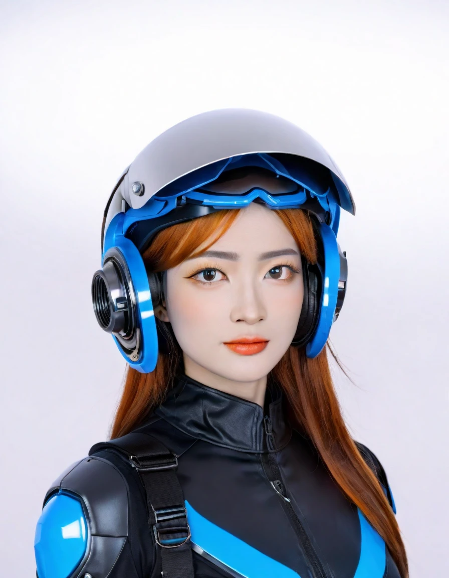 Create a portrait inspired by a futuristic sci-fi theme, The character is wearing a detailed helmet. Helmet with goggles,Can display complex light patterns, Embellished with neon blue highlights,Stands out in the dark, Smooth surface. The helmet's complex texture reflects advanced technology, With subtle hints of cables and mechanical parts. The helmet has subtle reflections on its surface,It appears very smooth, The character's majestic posture conveys power. The face is covered, It adds an air of mystery. Background blurred with bokeh lights, Hint City, Probably a nocturnal activity. The design of the helmet is reminiscent of video game armor or concept art, Evoke the essence of an advanced soldier or character.