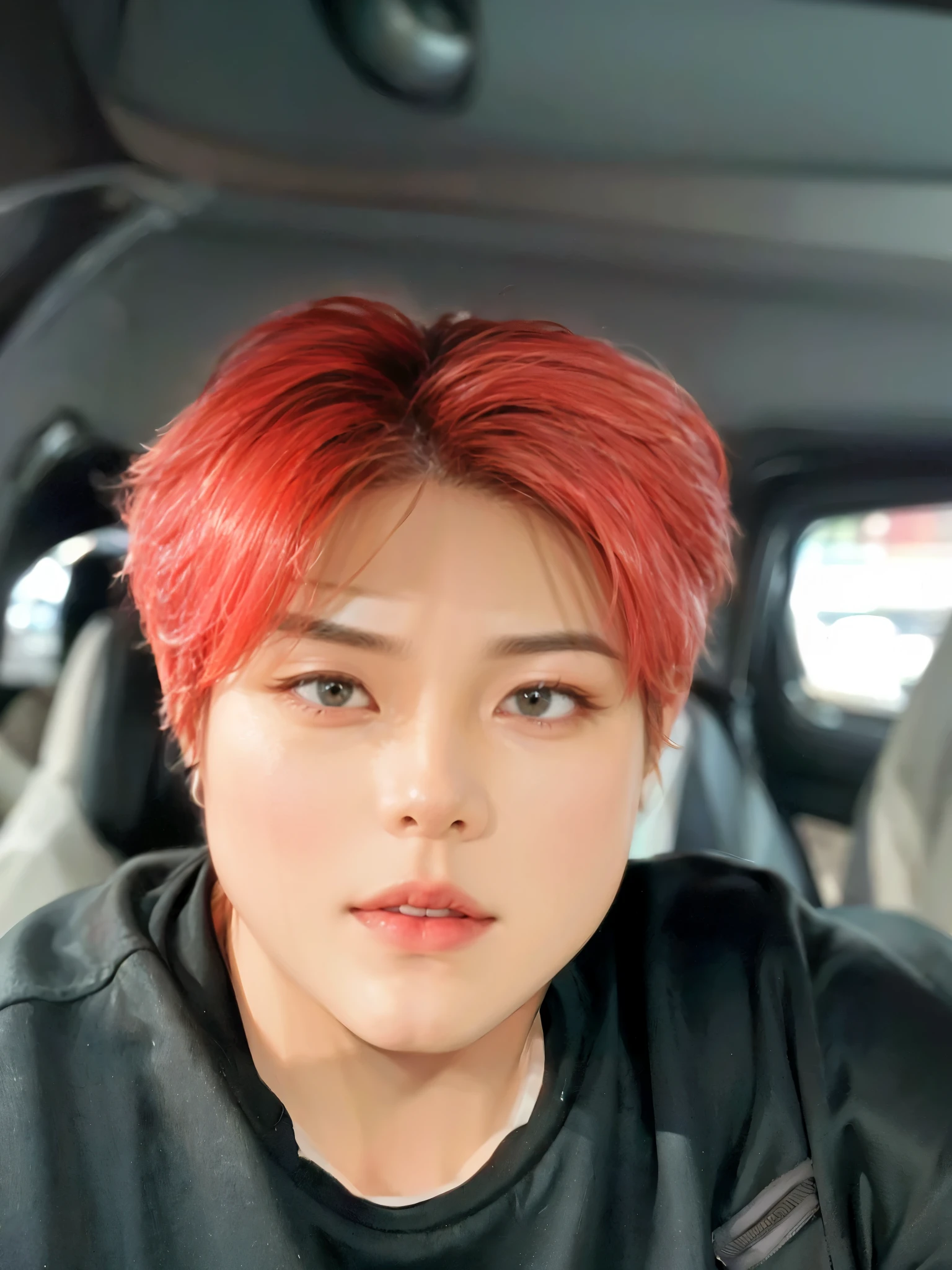 masterpiece、(top-quality)、((high-level image quality))、One Manly Boy、Slim body、((White Y-shirt and long black pants))、(Detailed beautiful eyes)、September Night Road、sitting on a curb、Face similar to Chaewon in Ruseraphim、((short hair above the ears))、((Smaller face))、((Neutral face))、((Light brown eyes))、((Korean boy))、((18year old))、((Handsome man))、((Wild look))、((Korean Makeup))、((elongated and sharp eyes))、((Sit next to the viewer))、((shot from a side angle))、((The upper part of the body))、((Close-range shooting))