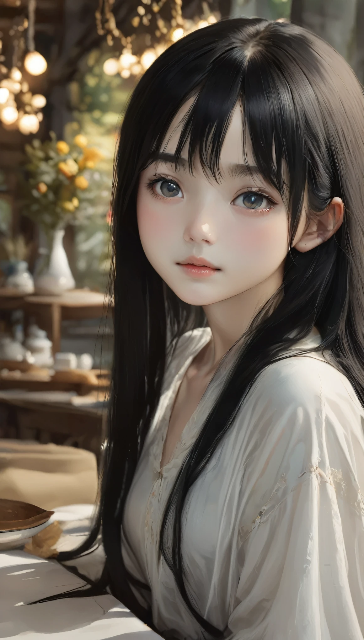 Tabletop, highest quality, Very delicate and beautiful girl,Very delicate and beautiful, Silky black hair、灰色のpupil、Very detailed_face_pupil, Very detailed, highest quality, High resolution, Very detailed,1 girl, highest quality, shape, Looking at the audience, Genuineistic, Realist ,Genuine,