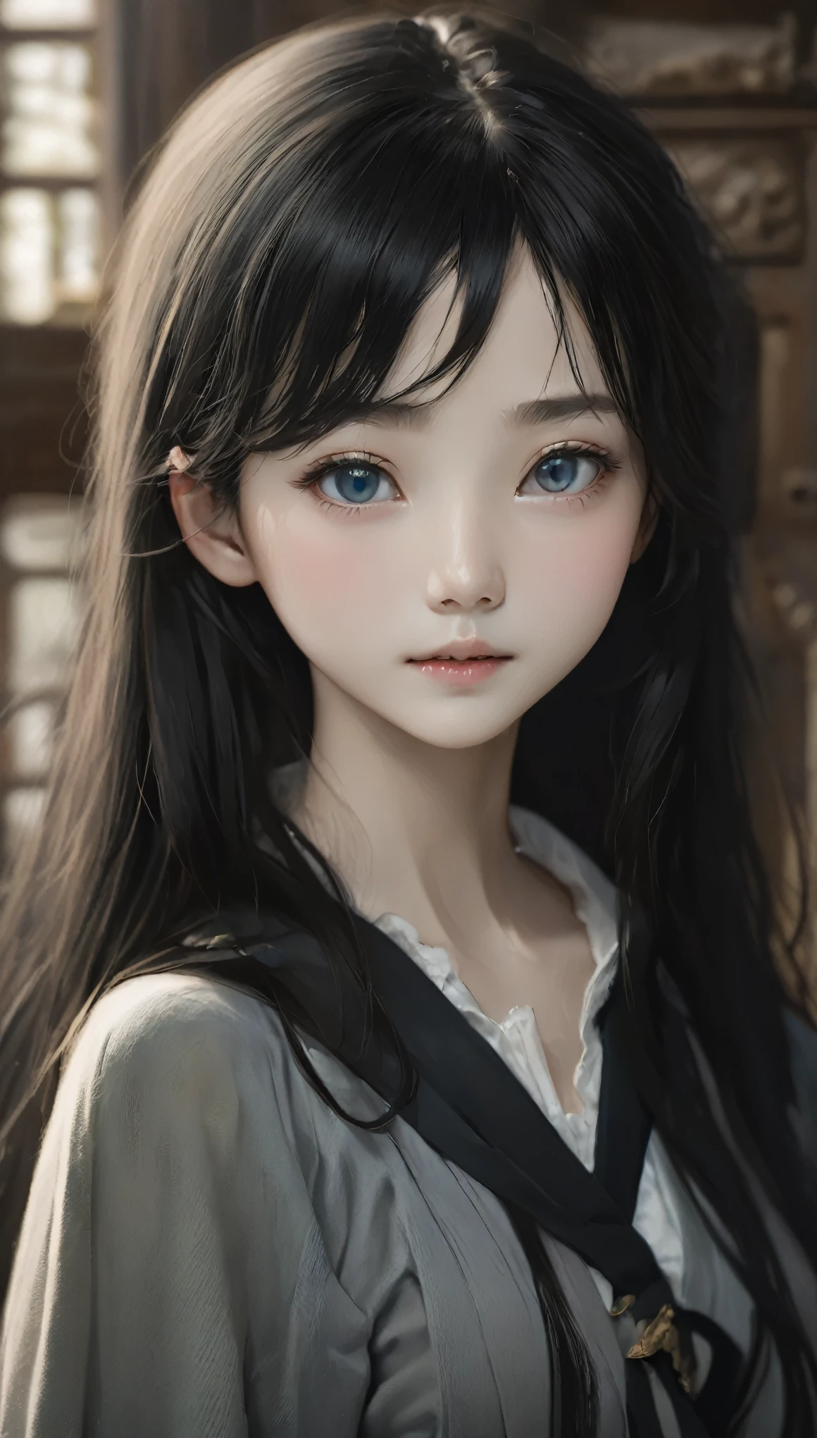 Tabletop, highest quality, Very delicate and beautiful girl,Very delicate and beautiful, Silky black hair、灰色のpupil、Very detailed_face_pupil, Very detailed, highest quality, High resolution, Very detailed,1 girl, highest quality, shape, Looking at the audience, Genuineistic, Realist ,Genuine,