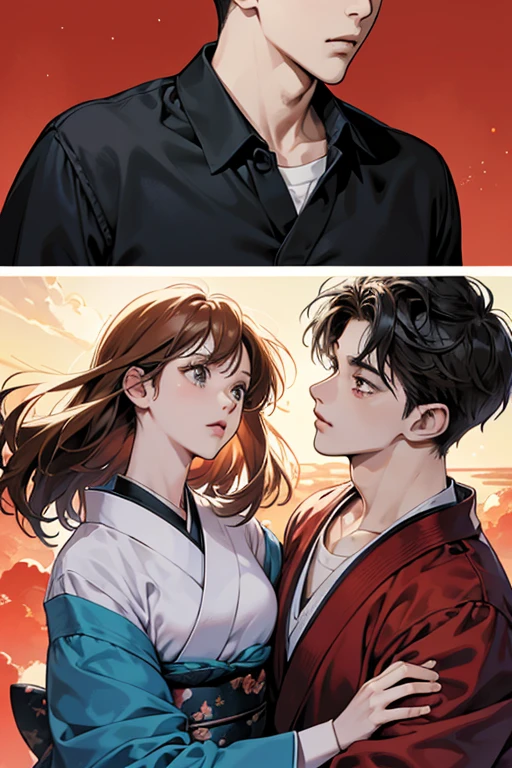 Comic Storyboard:1.8, comic strip, Comic Layout, Beloved manga storyboard, story of a loving couple, anime emoji theme pack, Hyper Hi-Vision, Japanese anime manga style, red background dark sky, 24K UHD.