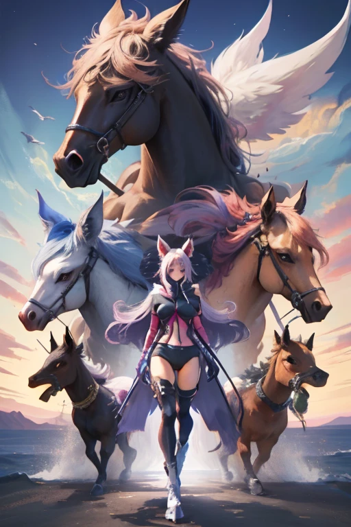(Centaur), large_breasts, star_(sky), purple_hue, night_sky, night, moonlight, star_(sky) , Nipples exposed