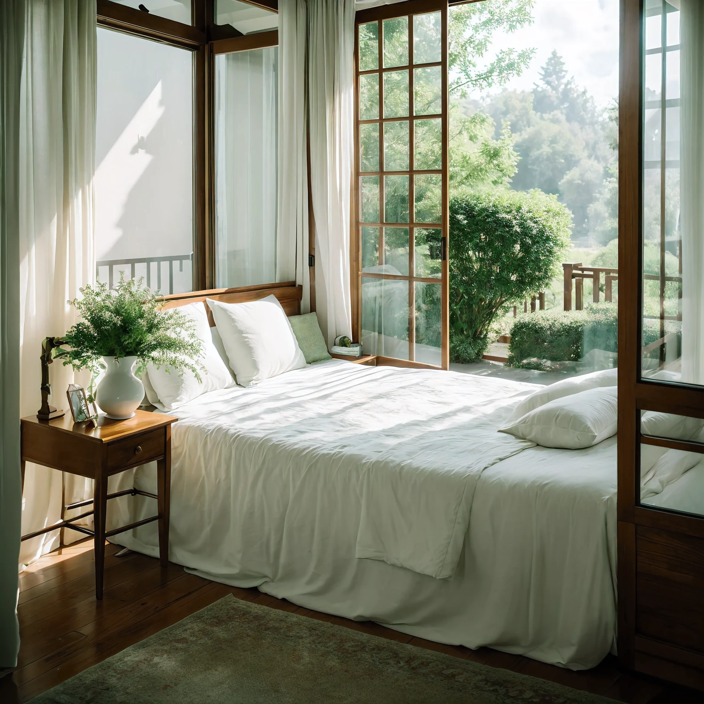 (highest quality,4K,8k,High resolution,masterpiece:1.2),Super detailed,(Realistic,photoRealistic,photo-Realistic:1.37),Portraiture,Korean Beauty,Fantasy,woman,Window seat,Sleep,Open wooden window,Neat window frames,Cloudy,Soft sunlight,Cozy atmosphere,Comfortable bed,relax,peaceful,Calm,quiet,Gentle Breeze,Light Curtains,silhouette,Calm,appease,Delicate colors,Tranquility,Lush greenery,plants and flowers,fresh air,dream-like,Elegant,Beautifully made bed,Cleanliness,elegant,Contemporary interior design,Calm ambiance,A quiet moment,A fleeting thought,Heavenly Beauty.