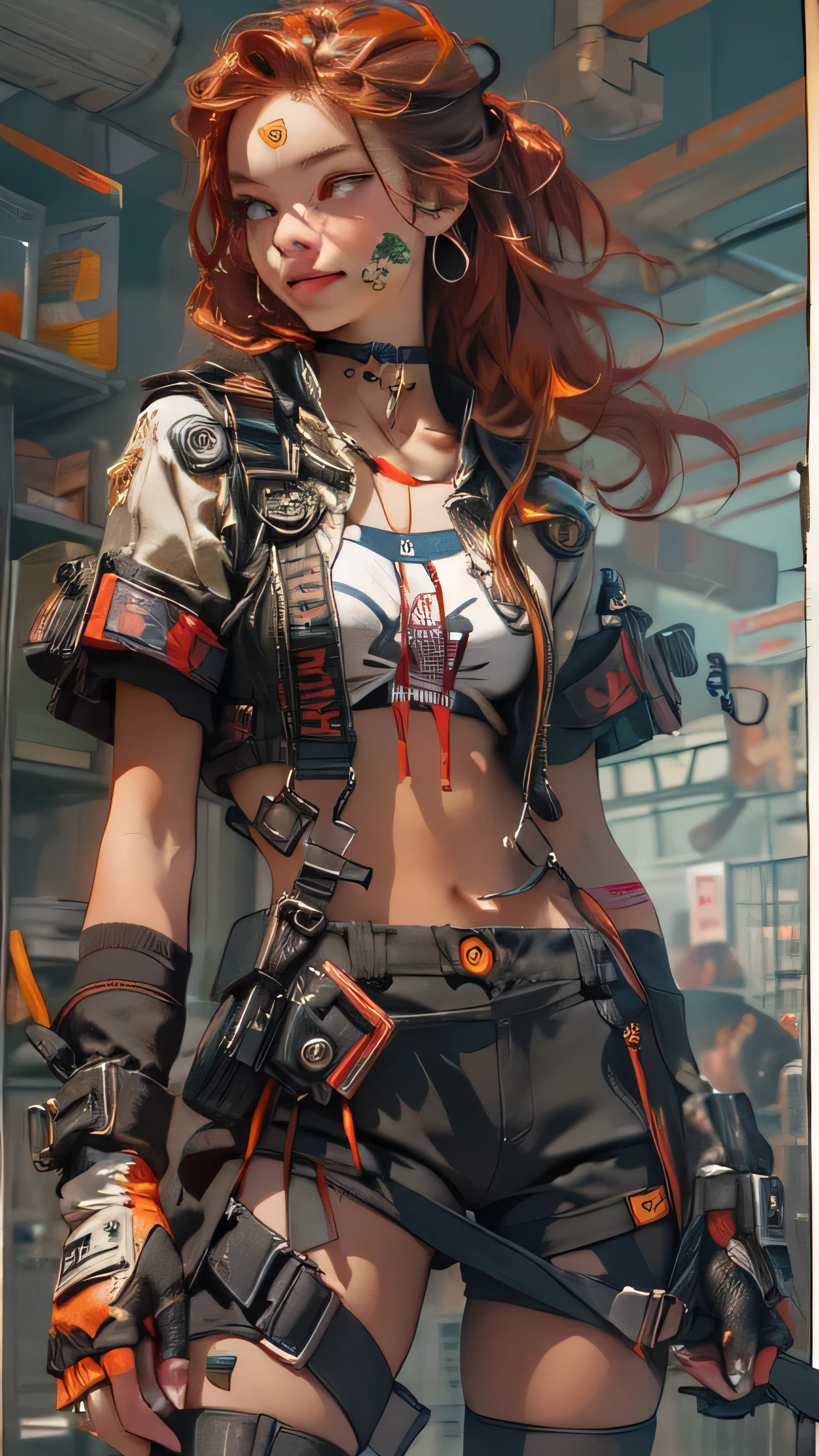 ((Crea una chica + ye, (realista), (obra maestra, mejor calidad), (full body) (1 once), (1 chica), (sexy), (uno, golpes, Dyed Red Hair) (White Armor Cyber Skulls), (medias largas negras con guantes)).((de cerca), (De pie a toda altura), (misterioso))_((chica), (verde:1.5, naranja:1.1, blanco: 1.3, amarillo:1.3))_((chica muy sexy con rastas), (tatuajes), (partes desnudas del cuerpo), (chaqueta de plumas: 1.2), (Chaqueta sobre un cuerpo desnudo., Camiseta, correa))_((Hermosa figura, media vuelta 16+ years),ealista)), ((small peach breasts, figura elegante, Cintura estrecha, Caderas suaves)), ((Trenzas dobles largas),(trenzas apretadas),(pelo trenzado), (pelo oscuro)), ((labios rojos)), ((sonrisa))_((piel brillante:1.5, blanco skin, piel clara: 1.5)), ((sexy), (lindo ))_((fractales, flores, hojas, niebla, lirios, circles background))_((Chiaroscuro, contrast, warm cold), (visualization of the atmosphere), (mejor calidad), (Virtual realism))_((pintura digital, estilo animado, ciberpunk), (mejor calidad, 4k, high resolution, obra maestra: 1.2)), ((ultra detallado)), ((realista, photorealista, photorealista: 1.37))_((Formas suaves y claras, Trazos generales, attention to details))_((Alta calidad, 16k | Ultra High Definition | full HD)).