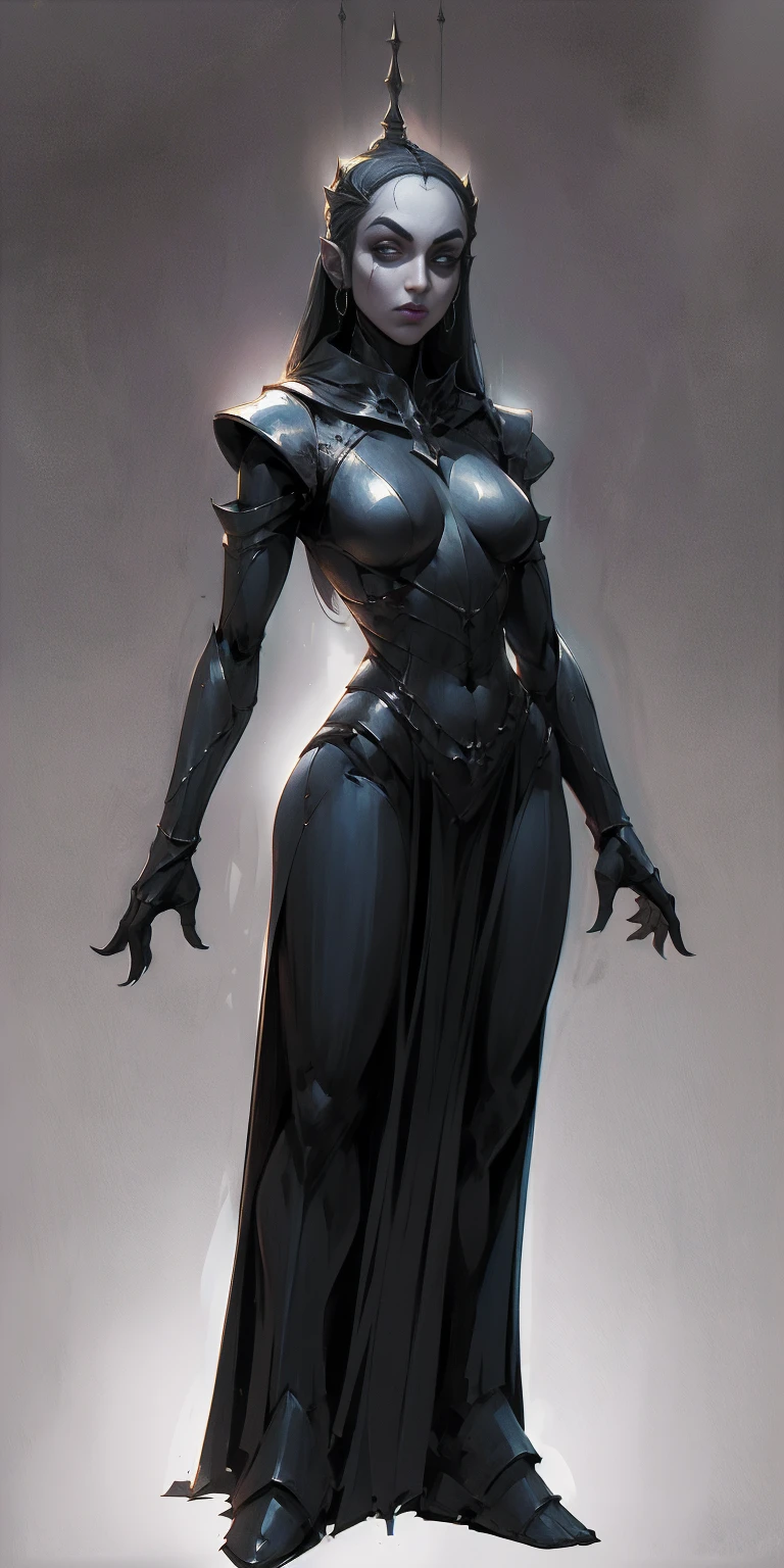 (plain background) full body looking to viewer standing straight symmetrical against contrapposto