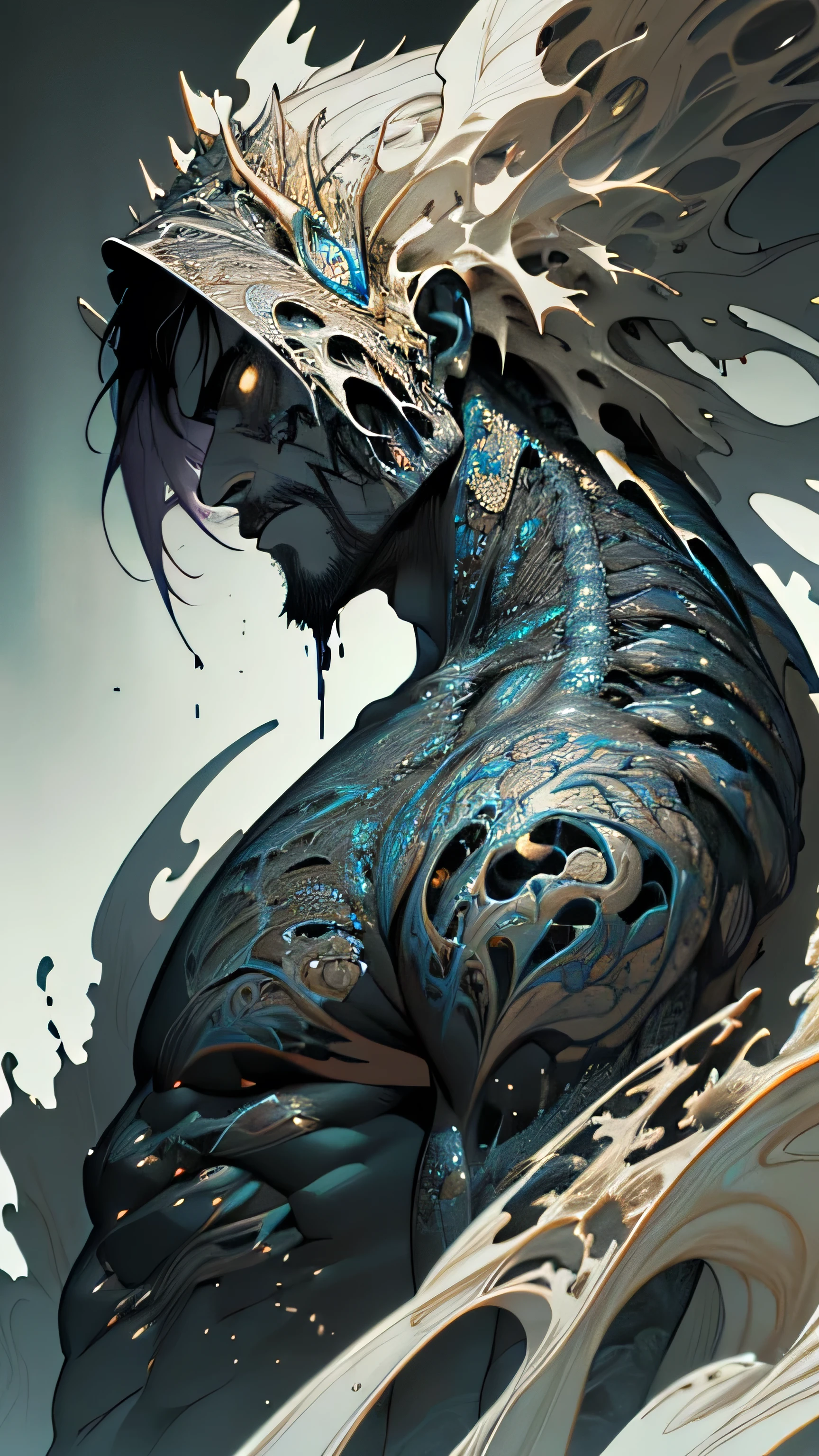 shad0wmancer, photo of a man, ink, ((swirling black ink)), medieval fantasy background, dynamic pose, nude, (hyper-muscles:1.3), (puffy nipples), back, (best quality), (masterpiece), (realistic), (detailed background), depth of field, intricate details, detailed face, realistic eyes,