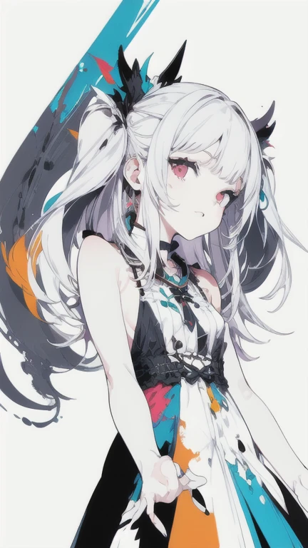 leaning back with hands out in the air,girl、high school girl、(masterpiece, highest quality, official art:1.2), (flat color:1.5),(colorful),looking at the viewer,1 girl,alone, white background, ,(2D:1.5) ,NSFW