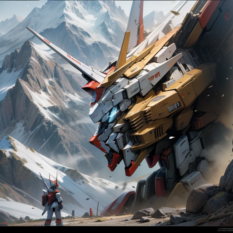 masterpiece, highest quality, Very detailed, 16k, Ultra-high resolution, Mecha, Gundam Style, In the mountains