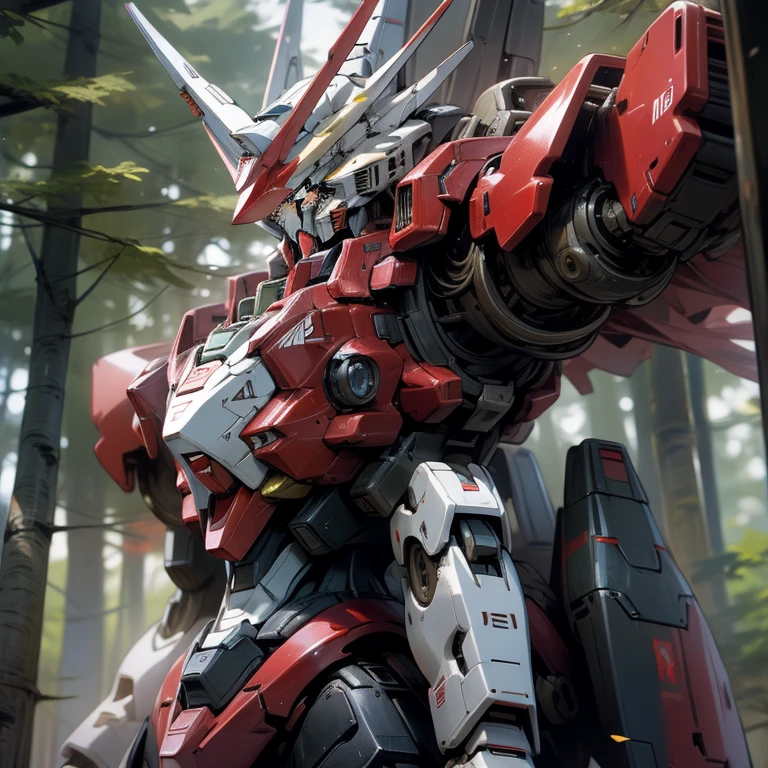 masterpiece, highest quality, Very detailed, 16k, Ultra-high resolution, Mecha, Mobile Suit, forest, Stand in the center