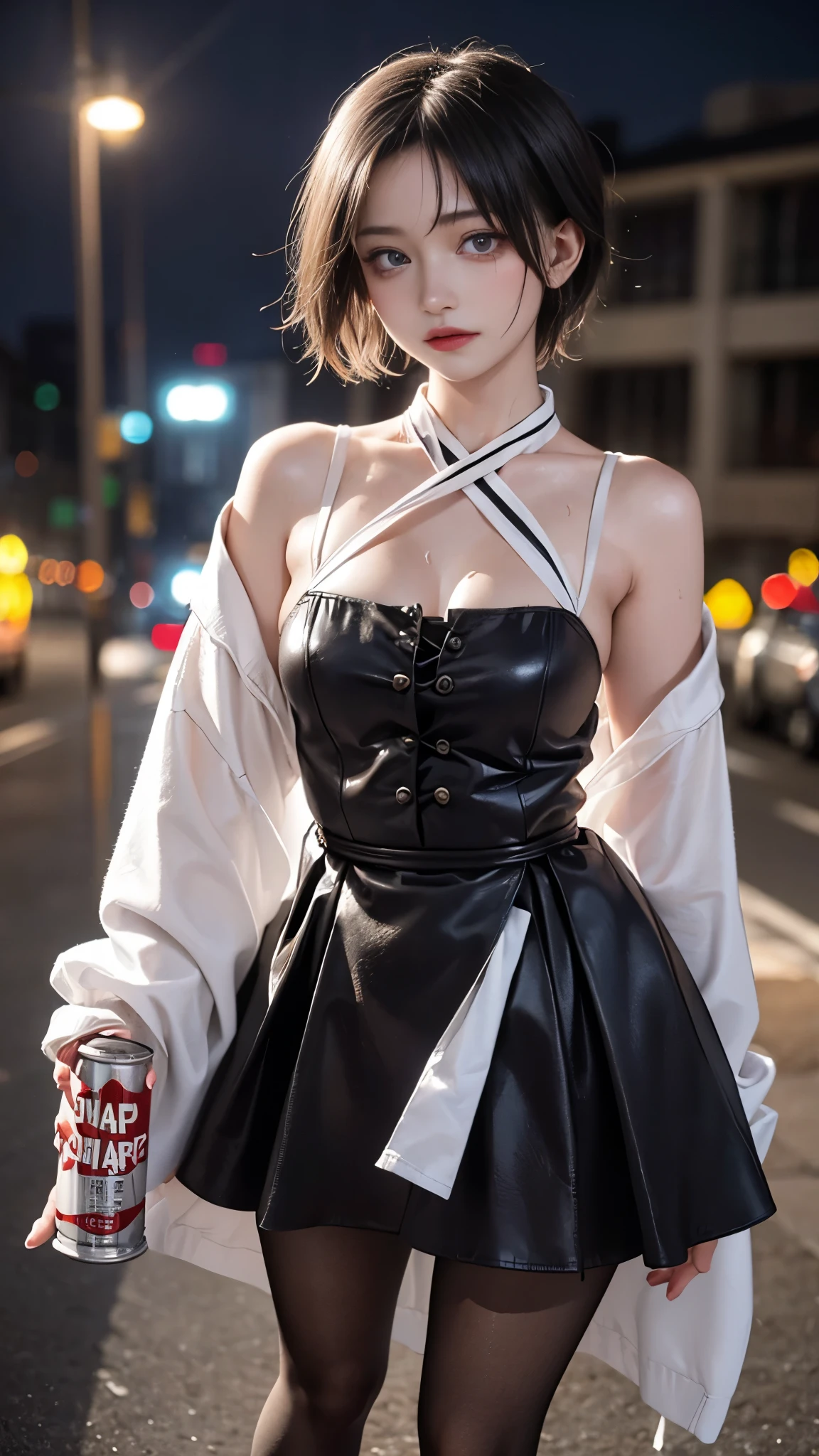 (Cinematic Digital Artwork: 1.3), High quality, masutepiece, of the highest quality, Super Detail, Illustration, [4K Digital Art]、 lndswgnr, (Sharp Focus: 1.5), (Moody lighting:1.2), depth of fields, Bokeh, 4K 、High resolution, ultra-detailliert, the Extremely Detailed CG Unity 8K Wallpapers, Realistic, Photorealsitic, Raw photo, beautifull detailed face, pale skin, realistic glistening skin, Detailed Cloth Texture, detailed hair texture, Perfect body, Beautiful face, acurate, Anatomically correct, Highly detailed face, Eye and skin texture, Natural neck length, (Beautiful eyes), (Beautiful hands), (Glossy skin:1.2), thin legs, Thin feet, Detailed people、A detailed face、Detailed background、 



(Live action、Intricate details)、bionde、short-hair、



Dramatic makeup、makeup、Pinky Pink Lip Stick、eye make up、mascara、eye liner、eye shadow、Light purple eyes


(((Ahegao, , Sweat,)))、One Woman, (Drunk:1.4), OL 、 pantyhose, heels, apartment stairs at night, Spit out vomit, (Drunk and stumble:1.2), high-heels、While drinking a can of beer、Perfect human body、Holding a can of beer、Beautie、