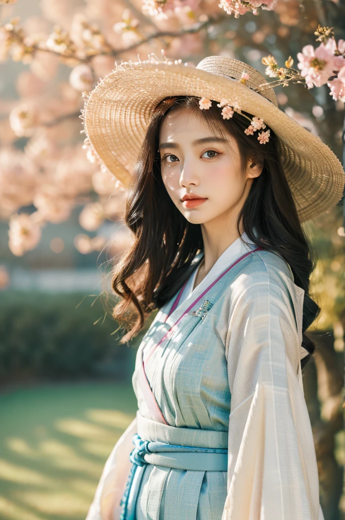 ( masterpiece, top quality, best quality,8k,years old girl,ultra detailed,raw photo:1.5),(photorealistic:1.4), (cinematic lighting), PerfectNwsjMajic, , Surrealism, UHD, ccurate, Super detail, textured skin, High detail, Best quality, dynamic angle, White skin,[Beautiful blue eyes], high nose,(1girl),(good anatomy:0.5)), Dreamy atmosphere,expressive brush strokes, mystical ambiance, Artistic interpretation, a whimsical illustration, Subtle colors and tones, mystical aura, Woman wearing traditional Korean costume,(hanbok:1.3), Joseon dynasty, jeogori,chima,and the po,portrait,(hairstyle1.5), flower,warm sun,face, tender 