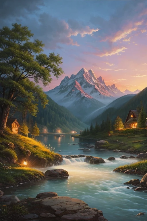 highest quality、Landscape painting、Twilight、Sentimental atmosphere