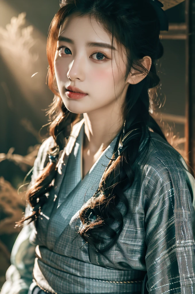 ( masterpiece, top quality, best quality,8k,years old girl,ultra detailed,raw photo:1.5),(photorealistic:1.4), (cinematic lighting), PerfectNwsjMajic, , Surrealism, UHD, ccurate, Super detail, textured skin, High detail, Best quality, dynamic angle, White skin,[Beautiful blue eyes], high nose,(1girl),(good anatomy:0.5)), Dreamy atmosphere,expressive brush strokes, mystical ambiance, Artistic interpretation, a whimsical illustration,dark, Subtle colors and tones, mystical aura, Woman wearing traditional Korean costume,(hanbok:1.3), Joseon dynasty, jeogori,chima,and the po,portrait, assassin, small knife, strong,shiny skin , straight hair