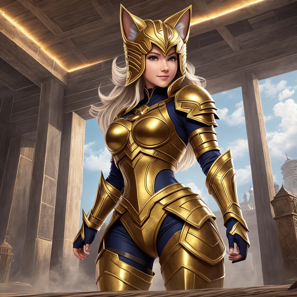 Super cute furry cat warrior in armor, The armor is made of gold and silver, Practical, body image, Sexy, 4k, Super detailed, Vray rendering, Unreal Engine, midway art style, The most beautiful image in the world, Great location, 4k, 8K, ultra high resolution, high resolution, HDR, Smile, ((Smile)), ((permanent)))), whole body, Great place, 4k, 8K, Super strong, Very detailed, Super strong, Very detailed, Water--V5--S 750--Q2, ((masterpiece, best quality, high quality, high resolution)), Good place, best quality, body image  