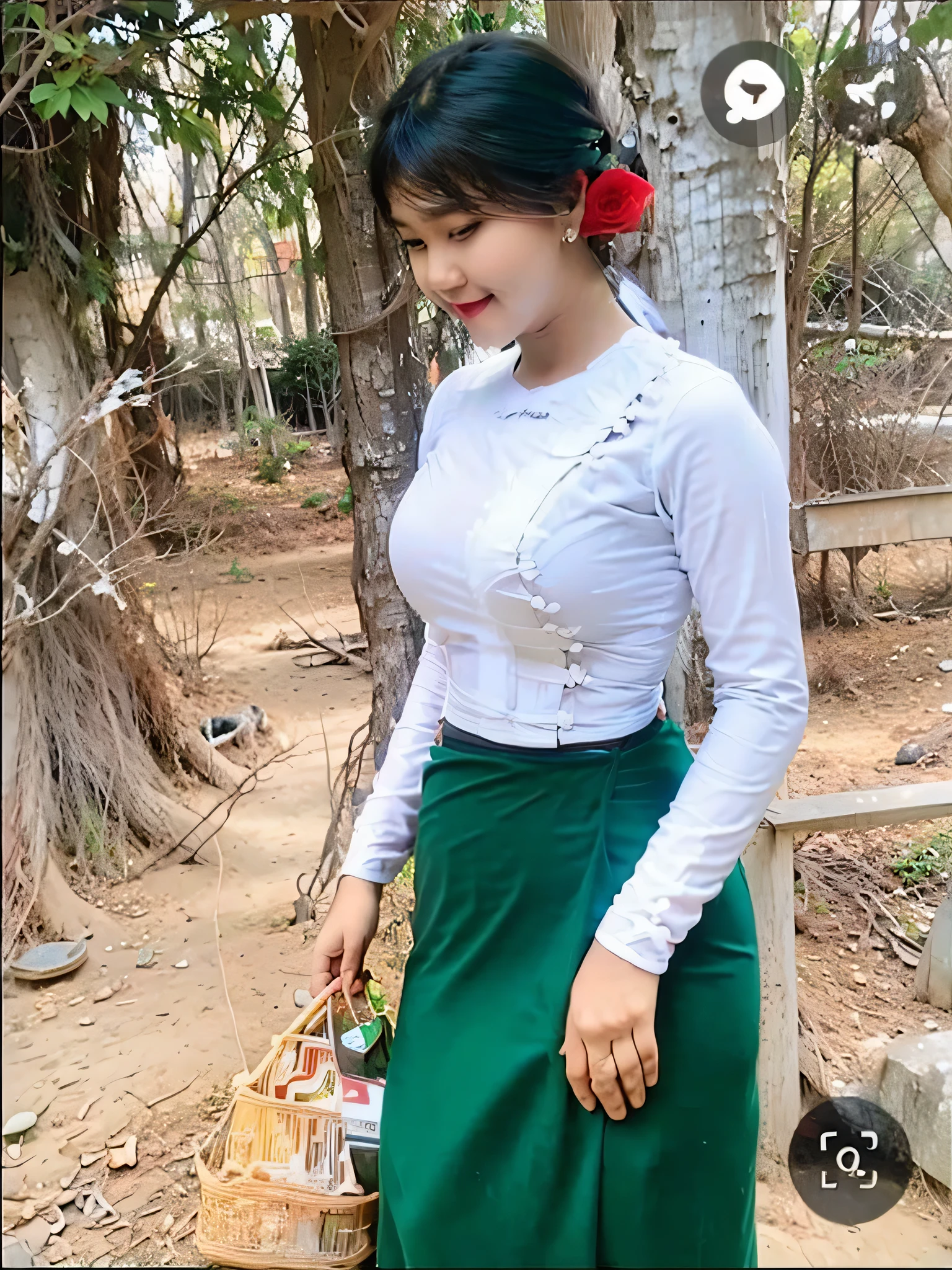 Beautiful college girl, standing and looking at the viewer, masterpiece, light makeup, red lips, black hair, long tousled hair, In the principal's office, beautiful and elegant. Super fine detail, masterpiece, authentic texture, cinematic lighting realism, perfect work, 16K, HD, exquisite features, blue eyes, Japanese idol, beautiful face, cute smile, beautiful hair, glamorous, oily muscles, shiny skin, tanned skin, dark glowing skin, bright big eyes, smooth skin, wet, earrings , necklaces, top quality, (wearing acmmsayarma outfit, acmmsayarma white top with buttons, long sleeves), ((acmmsayarma green long skirt))((perfect nipples))((nipples upward))((big buttocker))((big nippes))
