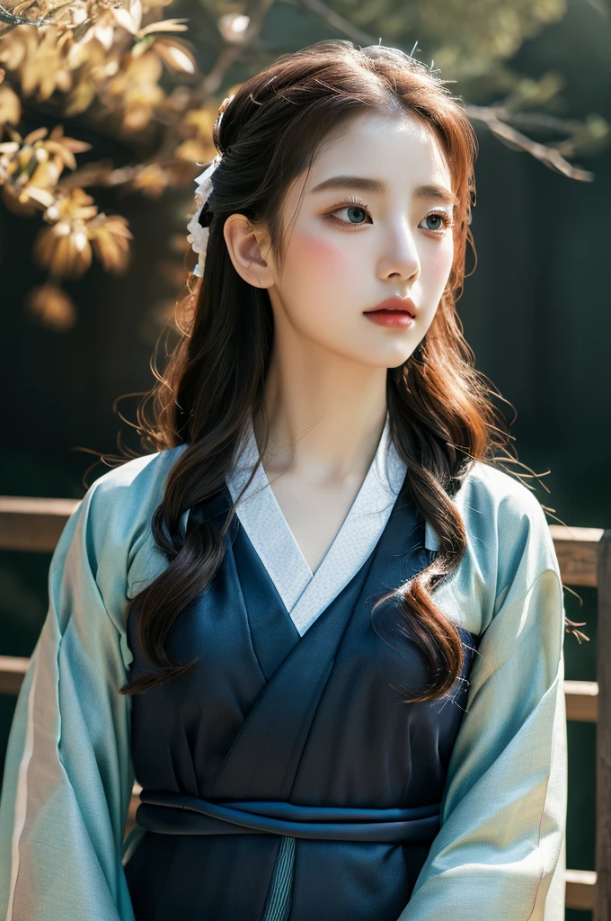 ( masterpiece, top quality, best quality,8k,years old girl,ultra detailed,raw photo:1.5),(photorealistic:1.4), (cinematic lighting), PerfectNwsjMajic, , Surrealism, UHD, ccurate, Super detail, textured skin, High detail, Best quality, dynamic angle, White skin,[Beautiful blue eyes], high nose,(1girl),(good anatomy:0.5)), Dreamy atmosphere,expressive brush strokes, mystical ambiance, Artistic interpretation, a whimsical illustration,dark, Subtle colors and tones, mystical aura, Woman wearing traditional Korean costume,(hanbok:1.3), Joseon dynasty, jeogori,chima,and the po,portrait, assassin, small knife, strong,shiny skin 