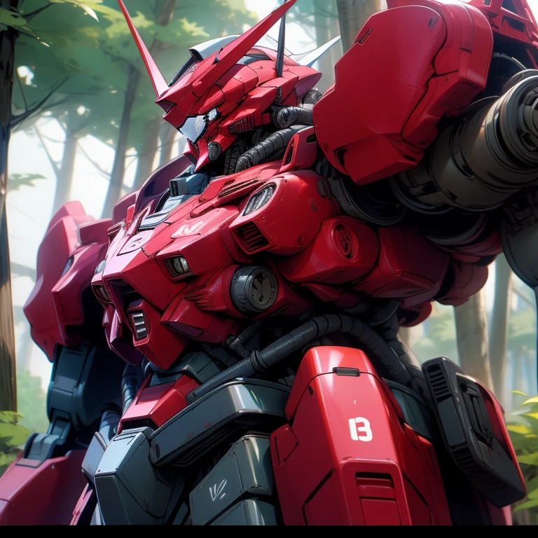 masterpiece, highest quality, Very detailed, 16k, Ultra-high resolution, Mobile Suit, Zaku, forest, Stand in the center