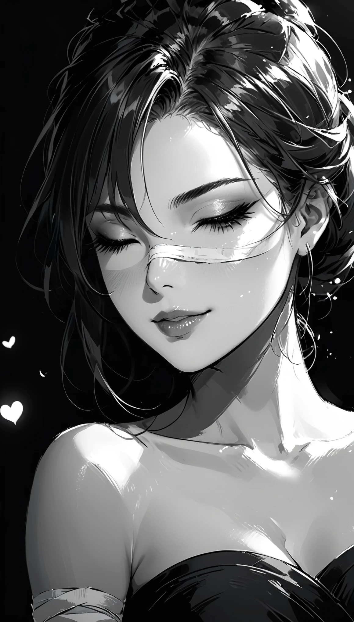 (in style of Benedick Bana:1.3),character concept design,(sarashi:1.5),(bandages:1.4),(1girl:1.4),(sketch:1.1),(outline:1.3),(heart:1.1),(one eye closed:1.5),(winking:1.5),(greyscale:1.5),(close-up of the face:1.3),contour_deepening,(rim light:1.3),
BREAK
a strong contrast between darkness and light,pencil sketch,