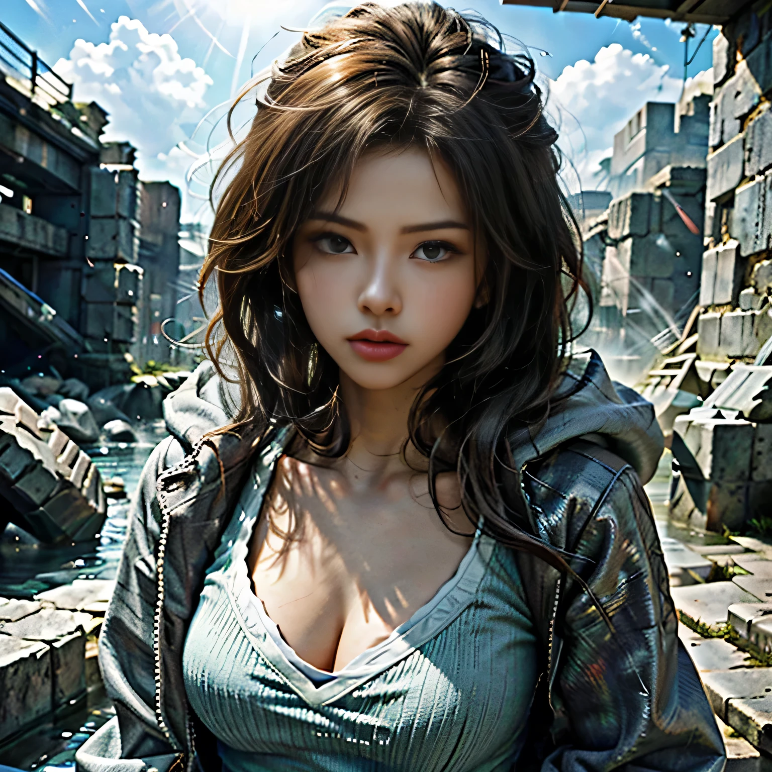 (High resolution、masterpiece:1.2)、Very detailed、(Realistic:1.37)、sf、Adventurer、Explore ancient ruins、Gorgeous detailed face and figure、Ideal ratio、Big Breasts、Beautiful long straight hair tied in a braided ponytail、blonde、(stylish、Holographic Coat:1.4)、Dynamic pose、Dynamic Angle、treasure hunter、interstellar background、advanced technology、Shining Light、Extraterrestrial relics、Exciting action、Breathtaking landscapes、Incredibly detailed alien architecture、Fantastic colors、Heavenly atmosphere、Out-of-this-world scenery、laser weapon、Intense emotions、Adrenaline-pumping adventure、Thrilling suspense、Action-packed quests、distant future、Young and beautiful woman、With stunning features and a perfect body type、Depicted as a bold and fearless treasure hunter、In space(Ancient extraterrestrial ruins:1.6)Explore the Depths、This work、Incredible High Resolution（highest quality、4K、8k、High resolution、masterpiece：1.2）とVery detailed（Realistic：1.37）Take pride in your portrayal、The face of the hero、body、Capture every intricate detail of your surroundings、This work focuses on the science fiction genre.、advanced technology、Fascinating interstellar background、Introducing another world of scenery。Character dynamic pose and angle、Add energy and adventure to your scene.。Her long, beautiful blonde hair is meticulously braided into a ponytail.、Enhance aesthetics、Adds elegance to the overall appearance、treasure hunterとして、She sir々Encounter amazing ruins and ancient structures、They are painted in exquisite detail and fantastic colors.、The heavenly atmosphere captivates the audience.、In this job、The protagonist embarks on a thrilling adventure、It is characterised by intense emotions and adrenaline-pumping action as you face dangerous challenges.。.、Laser weapons and futuristic elements create a sci-fi atmosphere.、Providing viewers with a visually stunning and immersive experience、MyNataLee Women、cr1r3、In the water,