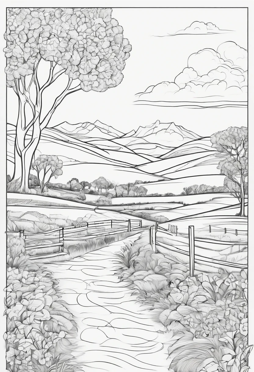 countryside scene coloring page