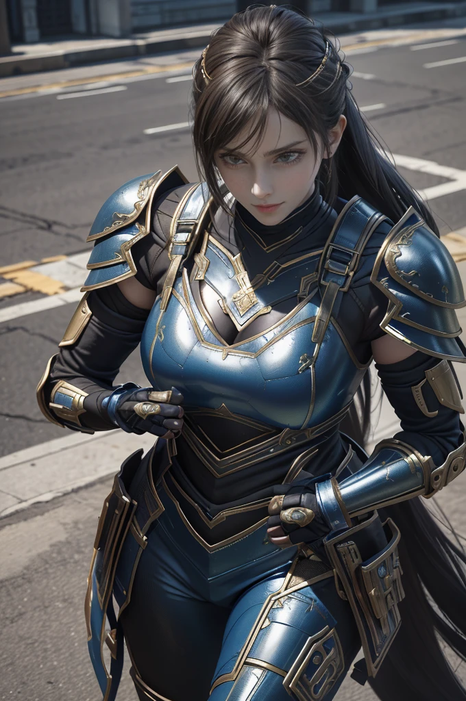 Game Art,Best picture quality,Maximum resolution,8K,(A bust photo),(portrait:1.5),(Head close-up),(Rule of Thirds),Unreal Engine 5 rendering works, (Future女孩),(Female Warrior),
20-year-old girl,Eyes full of details,(Large Breasts),Elegant and noble,indifferent,brave,
(A futuristic combat suit that combines the characteristics of ancient armor,Rune of Light,Rich in details、Metallic combat accessories),Future,Cyberpunk Characters,
Photo poses,Simple background,light,Ray Tracing,Game CG,((3D Unreal Engine)),oc rendering reflection pattern